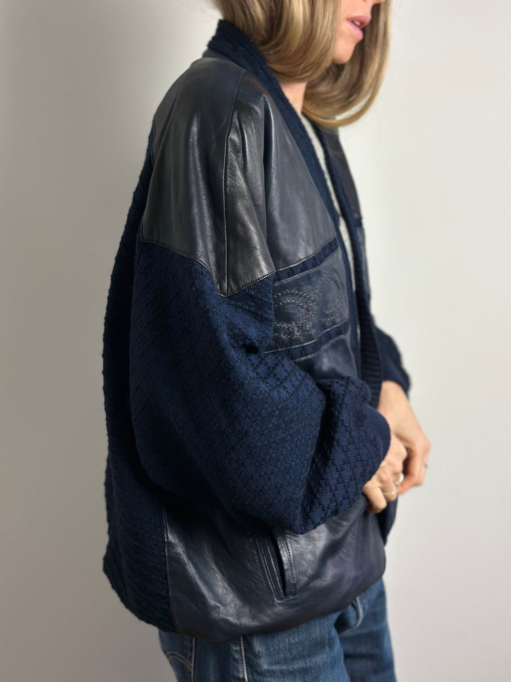 80s Archival Leather & Knit Hybrid Bomber Jacket