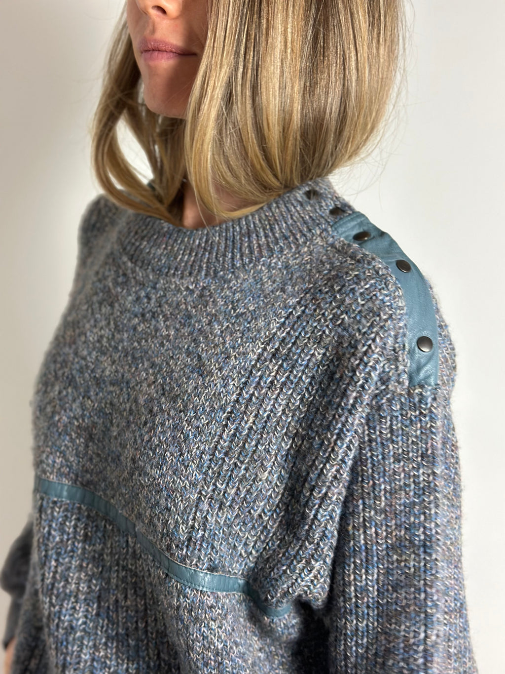 Archival Mixed-Media Knit Jumper with Leather Trim