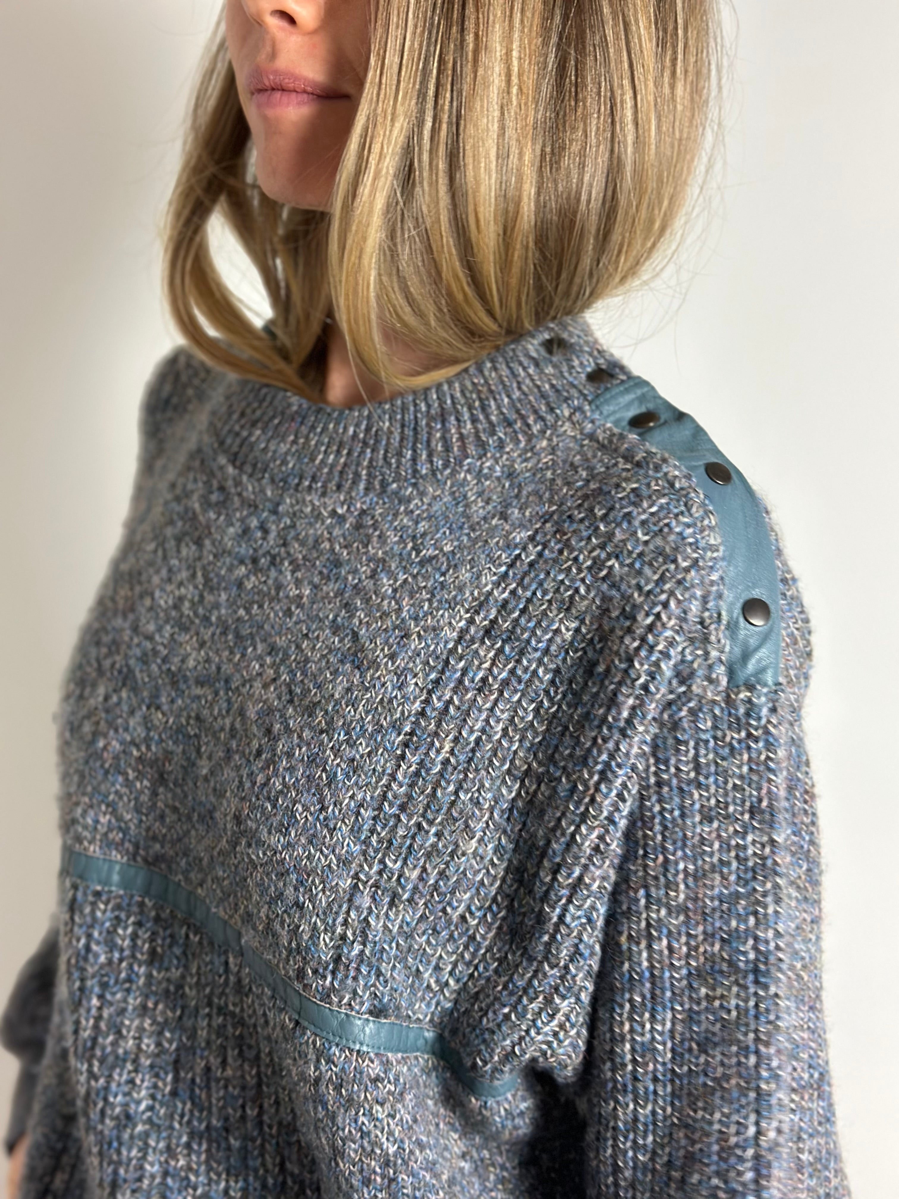 Archival Mixed-Media Knit Jumper with Leather Trim