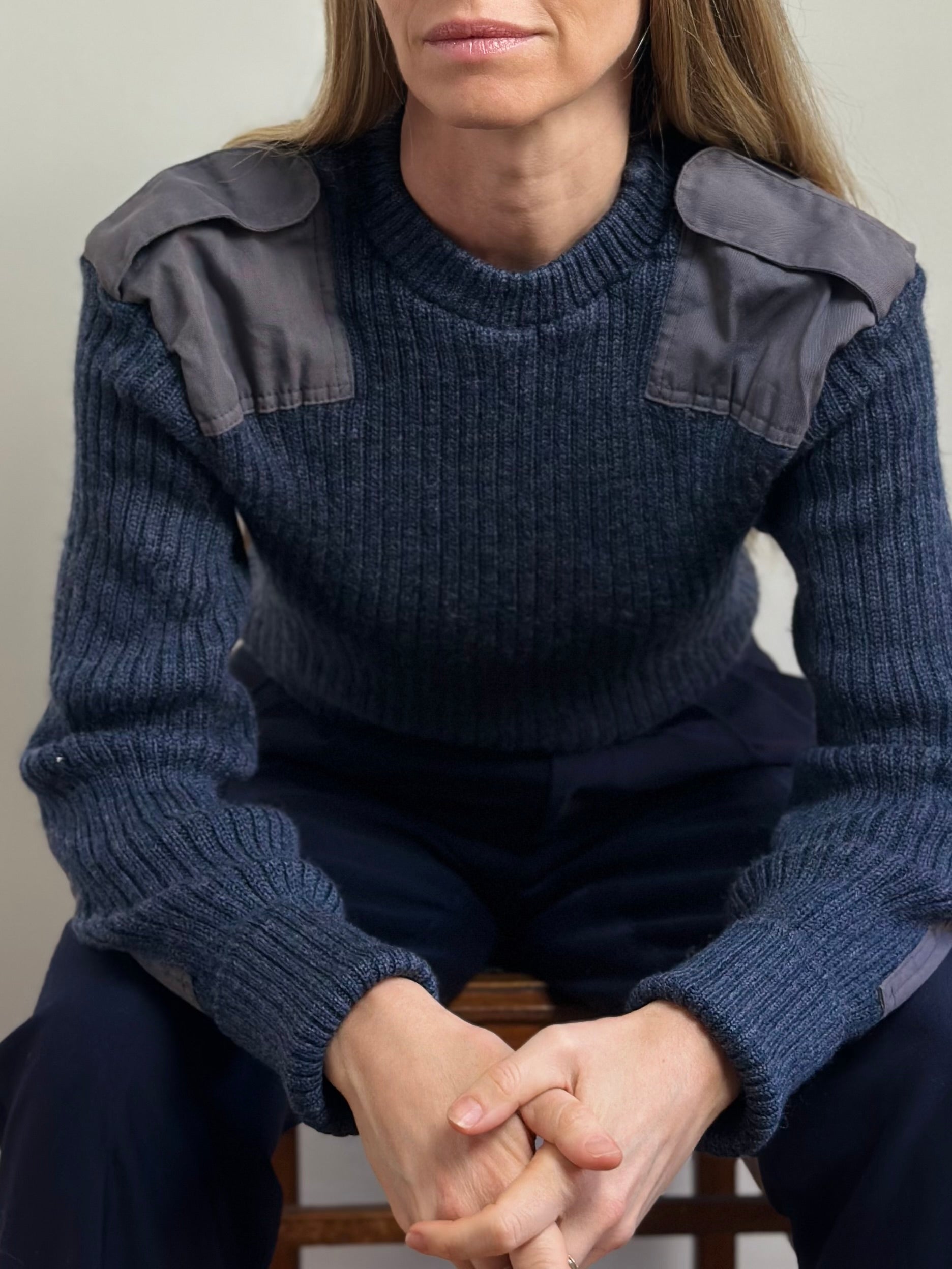 Vintage Navy Ribbed Jumper with Shoulder Epaulettes