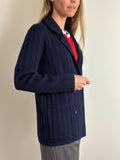 Navy Blue Ribbed Knit Blazer-Cardigan