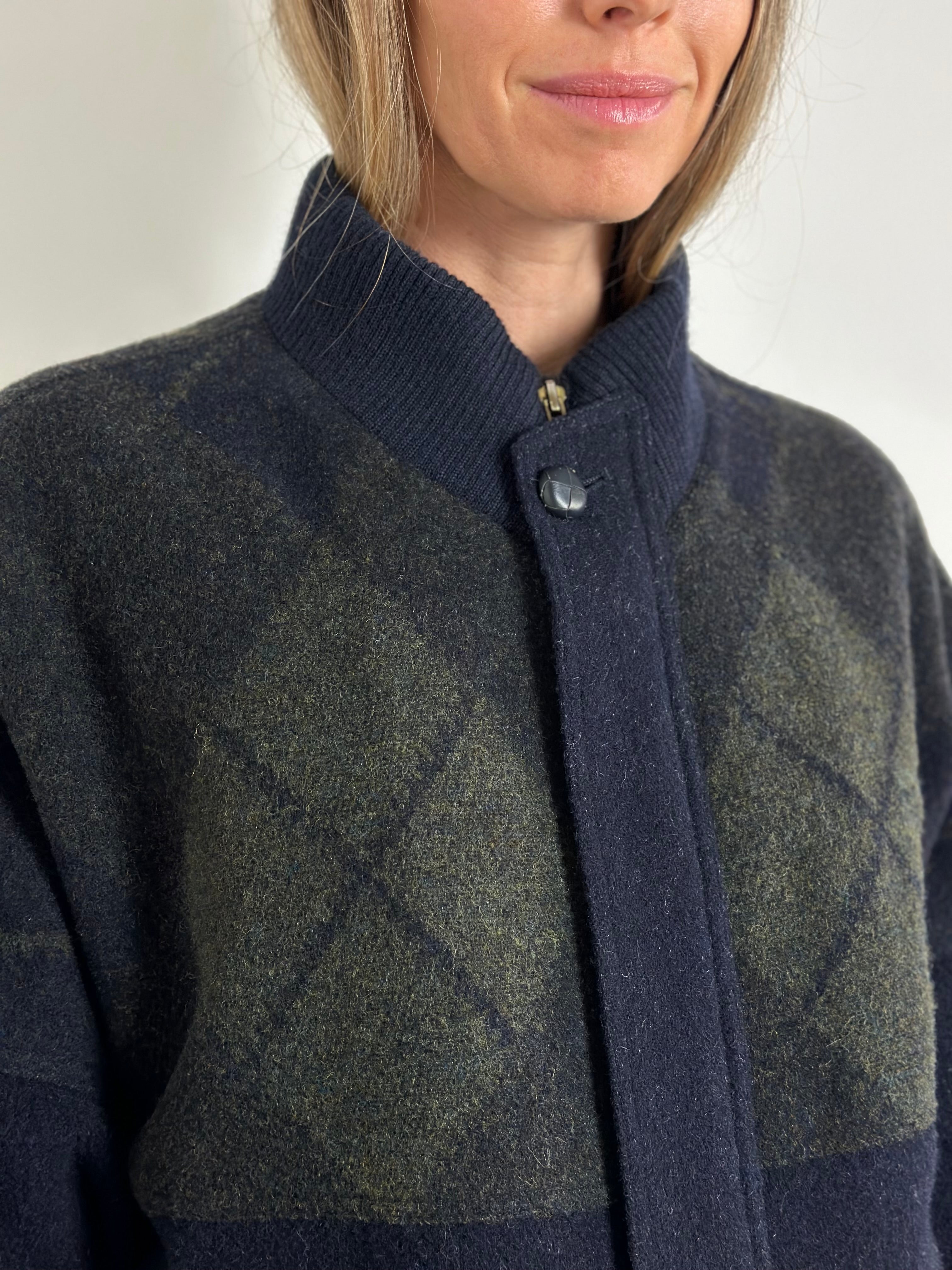 Vintage Wool Argyle Bomber Jacket