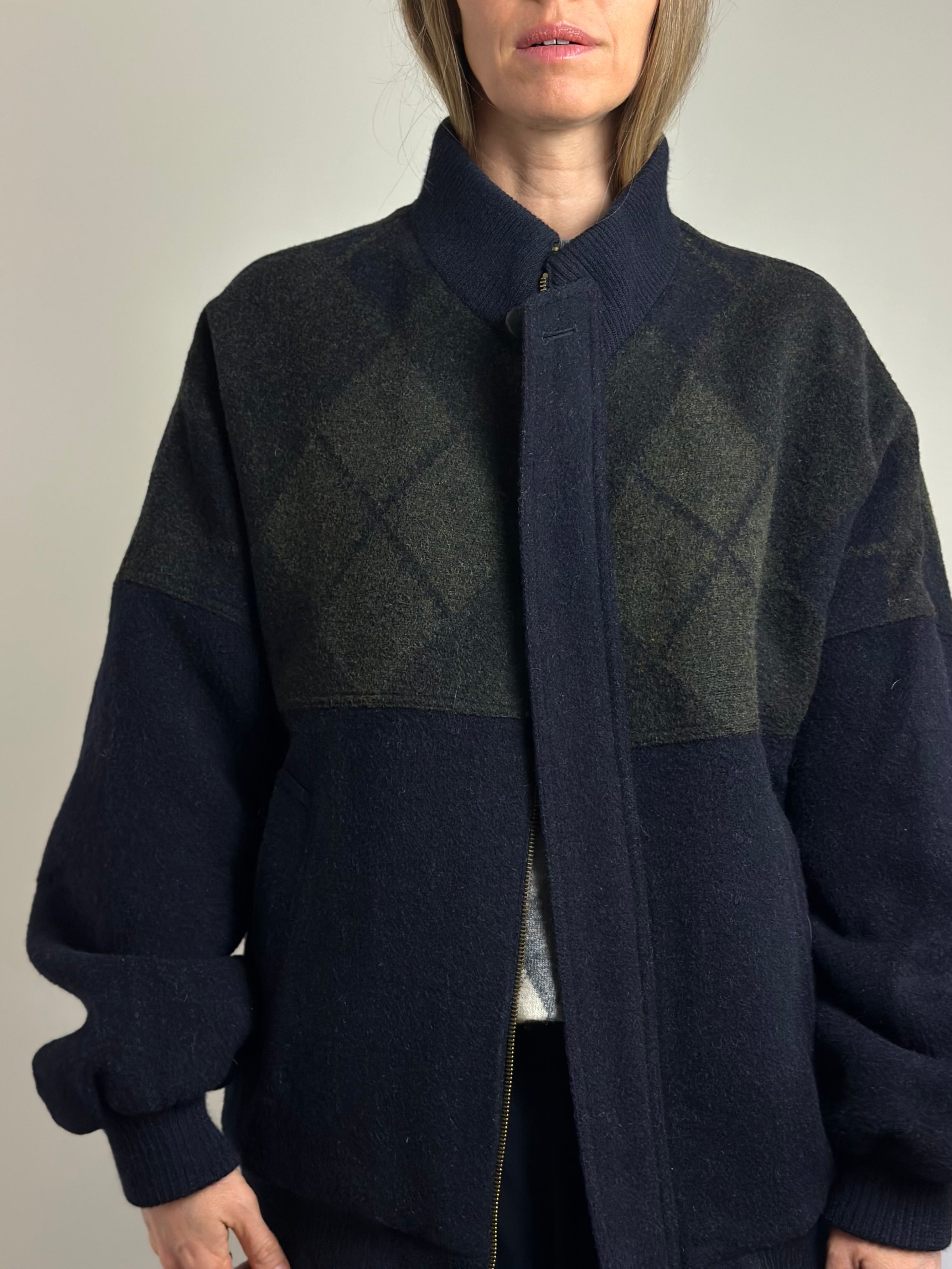 Vintage Wool Argyle Bomber Jacket