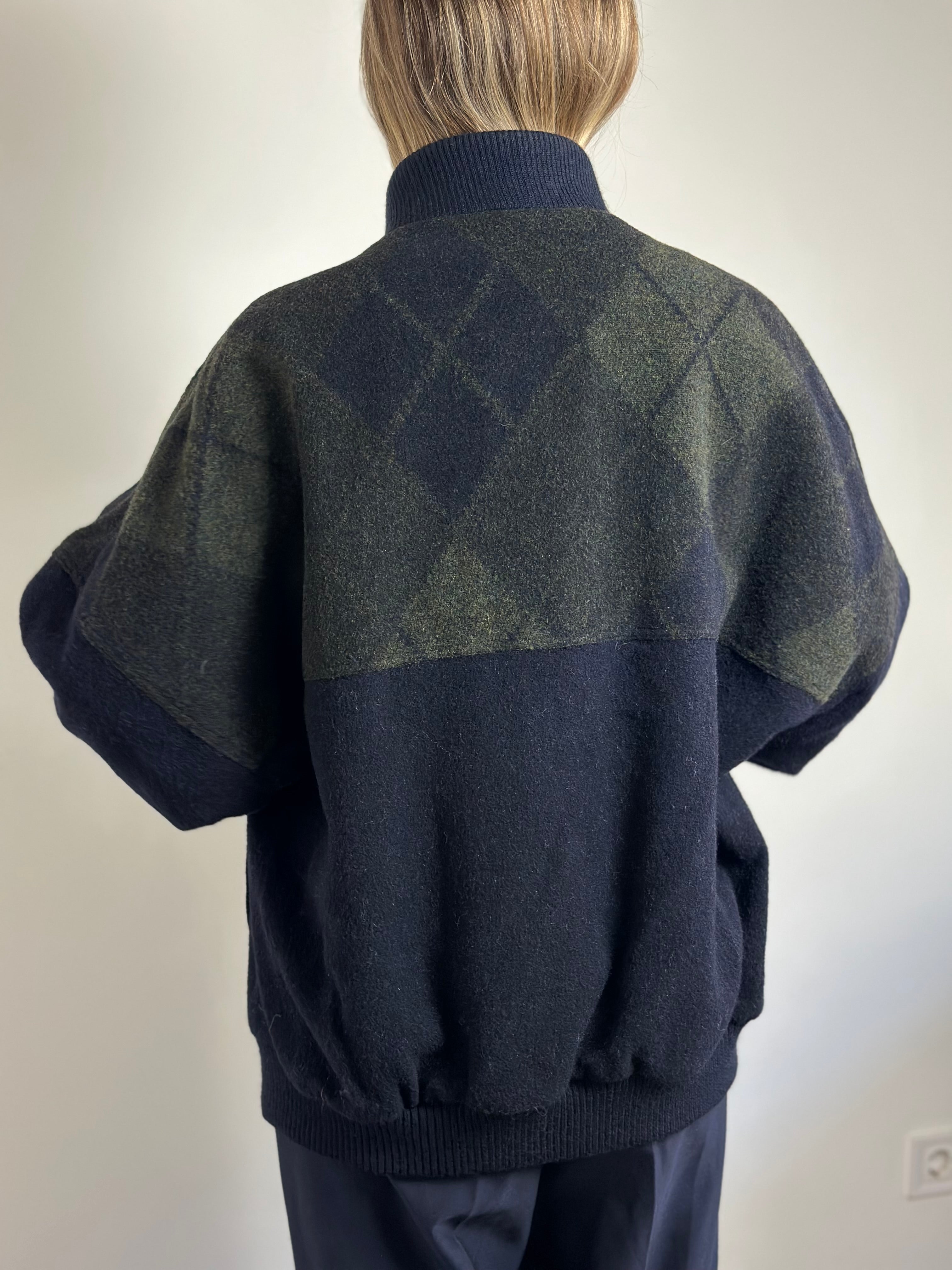 Vintage Wool Argyle Bomber Jacket