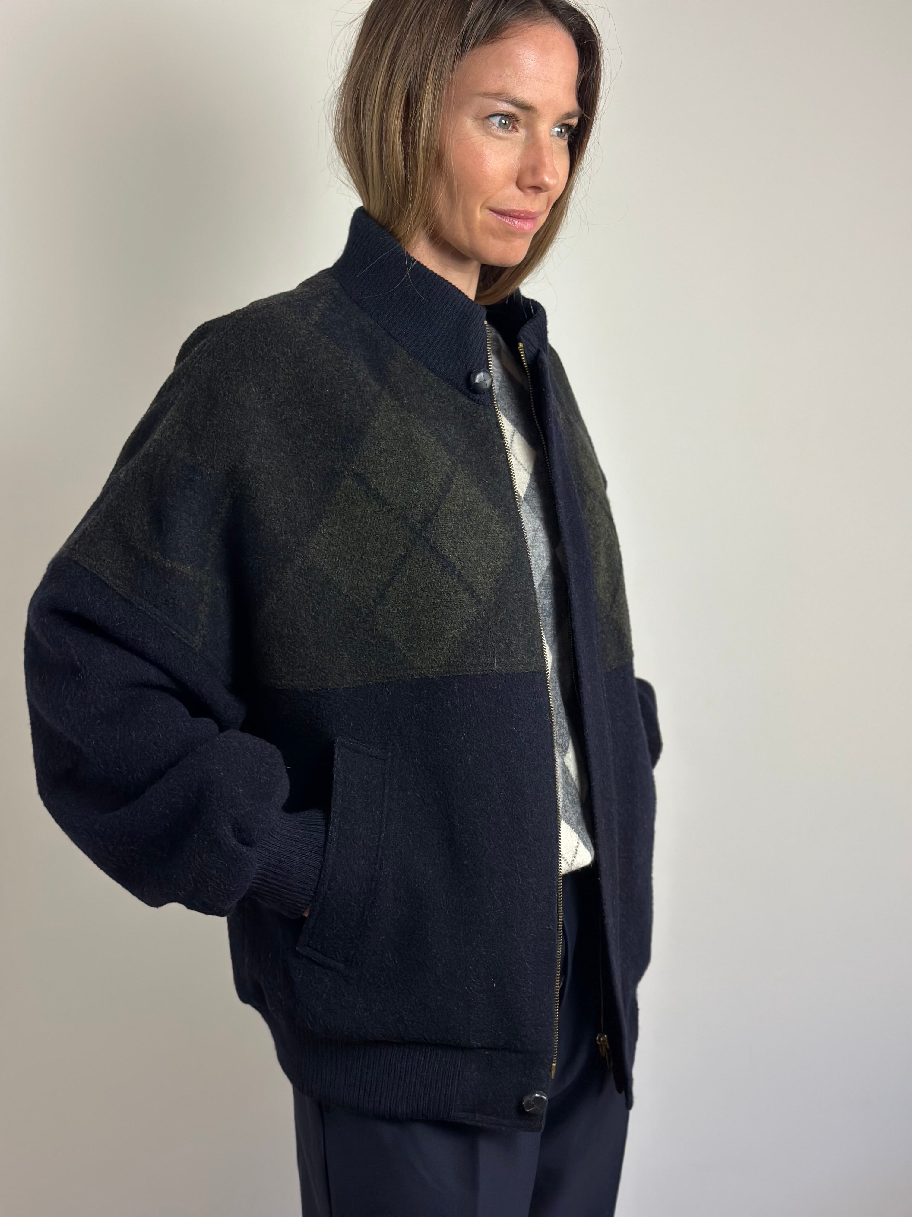 Vintage Wool Argyle Bomber Jacket