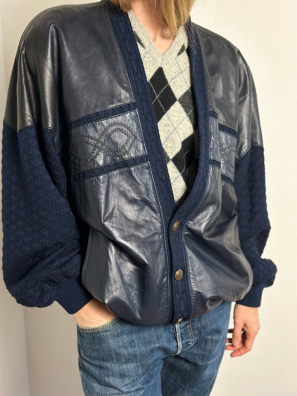 80s Archival Leather & Knit Hybrid Bomber Jacket