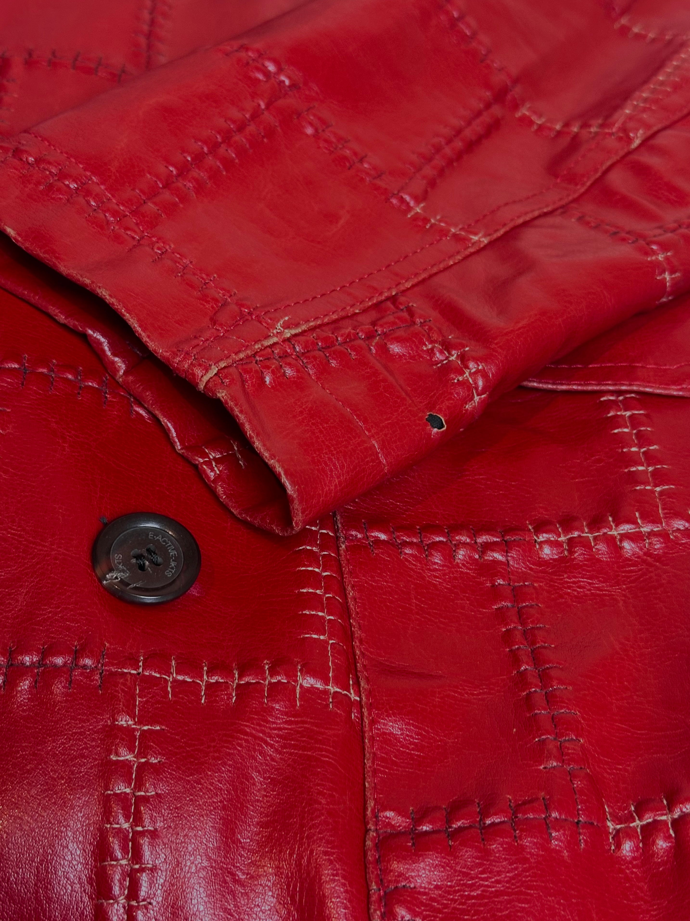 Bold Scarlet Red Faux Leather Trench Coat