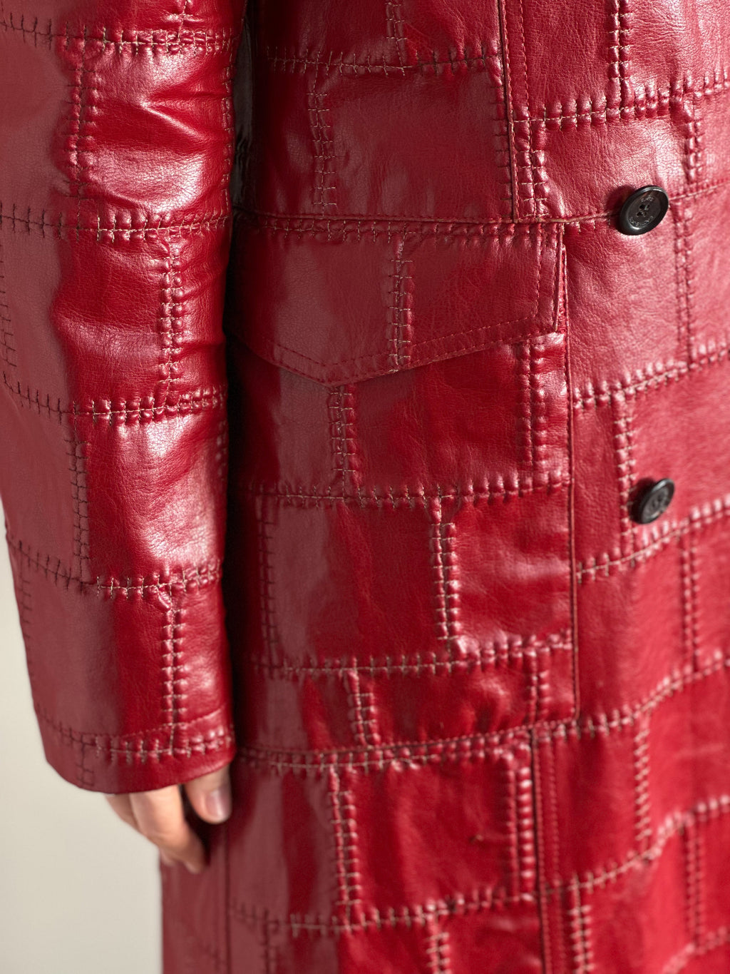 Bold Scarlet Red Faux Leather Trench Coat