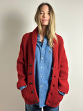 Oversized Chunky Knit Cardigan Coat in Crimson
