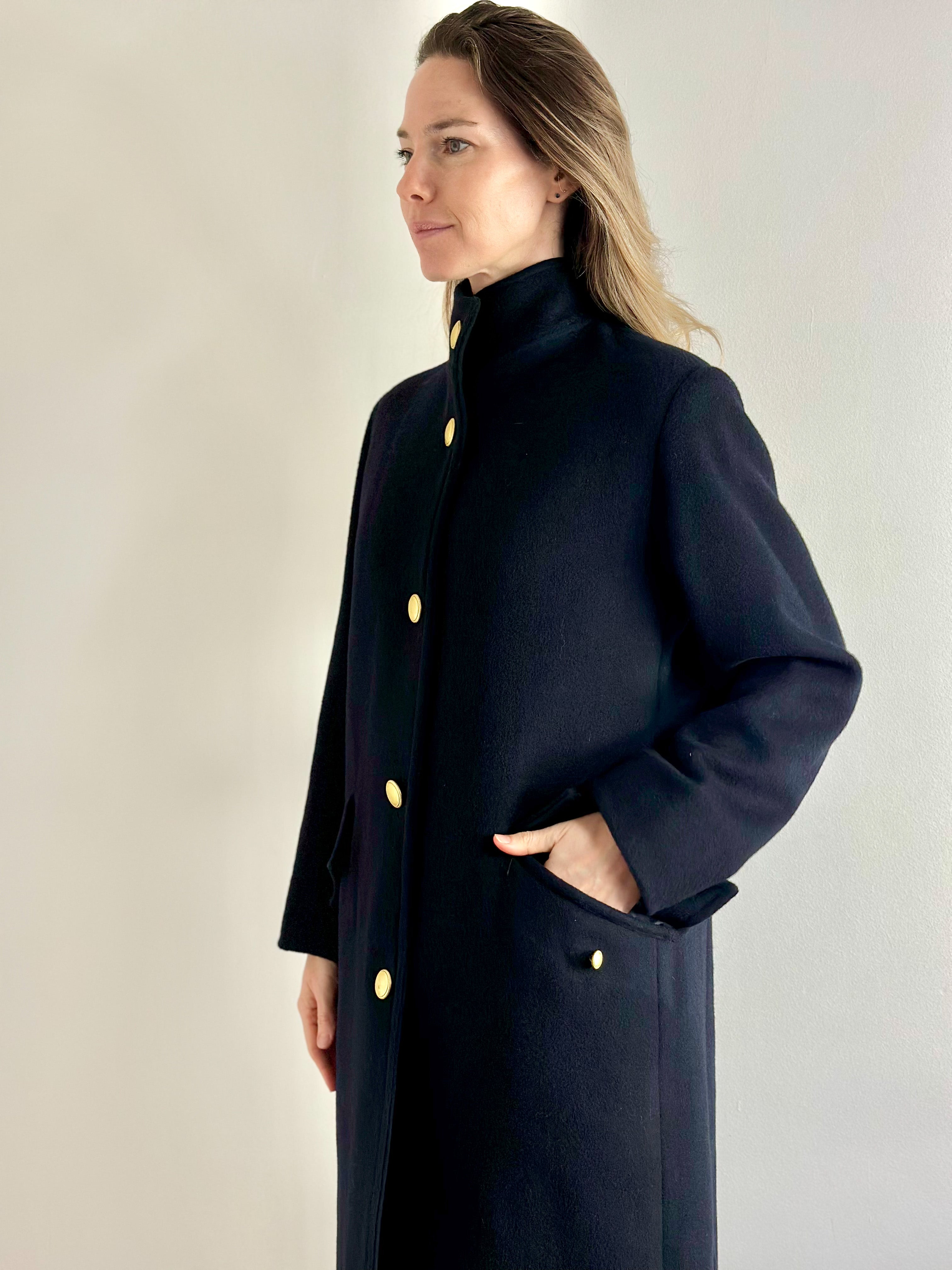 Minimalist Navy Wool Overcoat