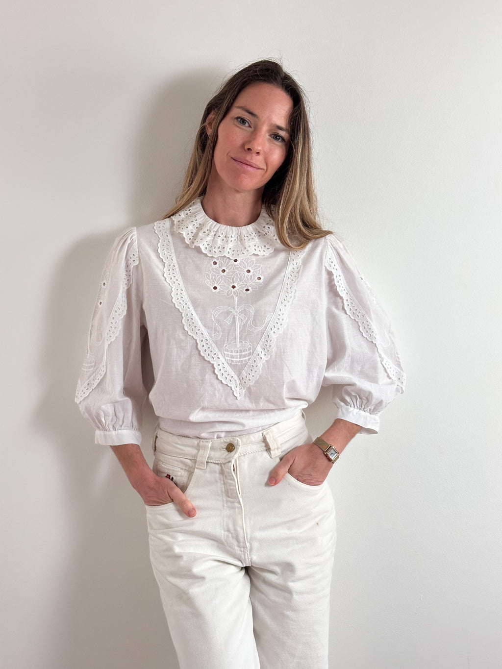 Romantic Eyelet Embroidery Blouse