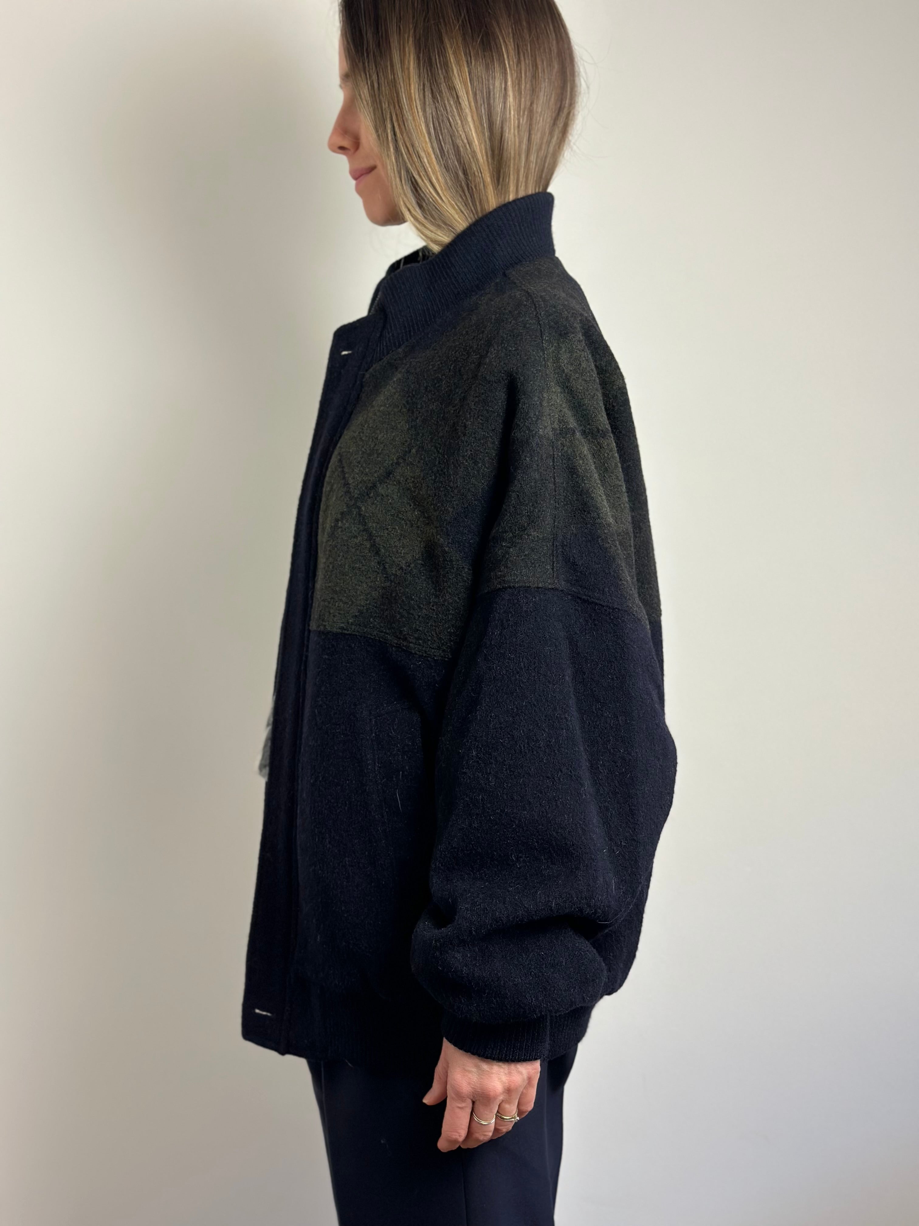 Vintage Wool Argyle Bomber Jacket