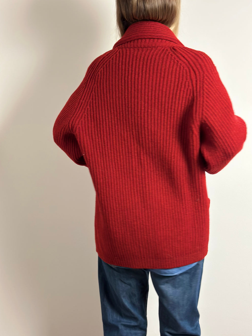 Oversized Chunky Knit Cardigan Coat in Crimson