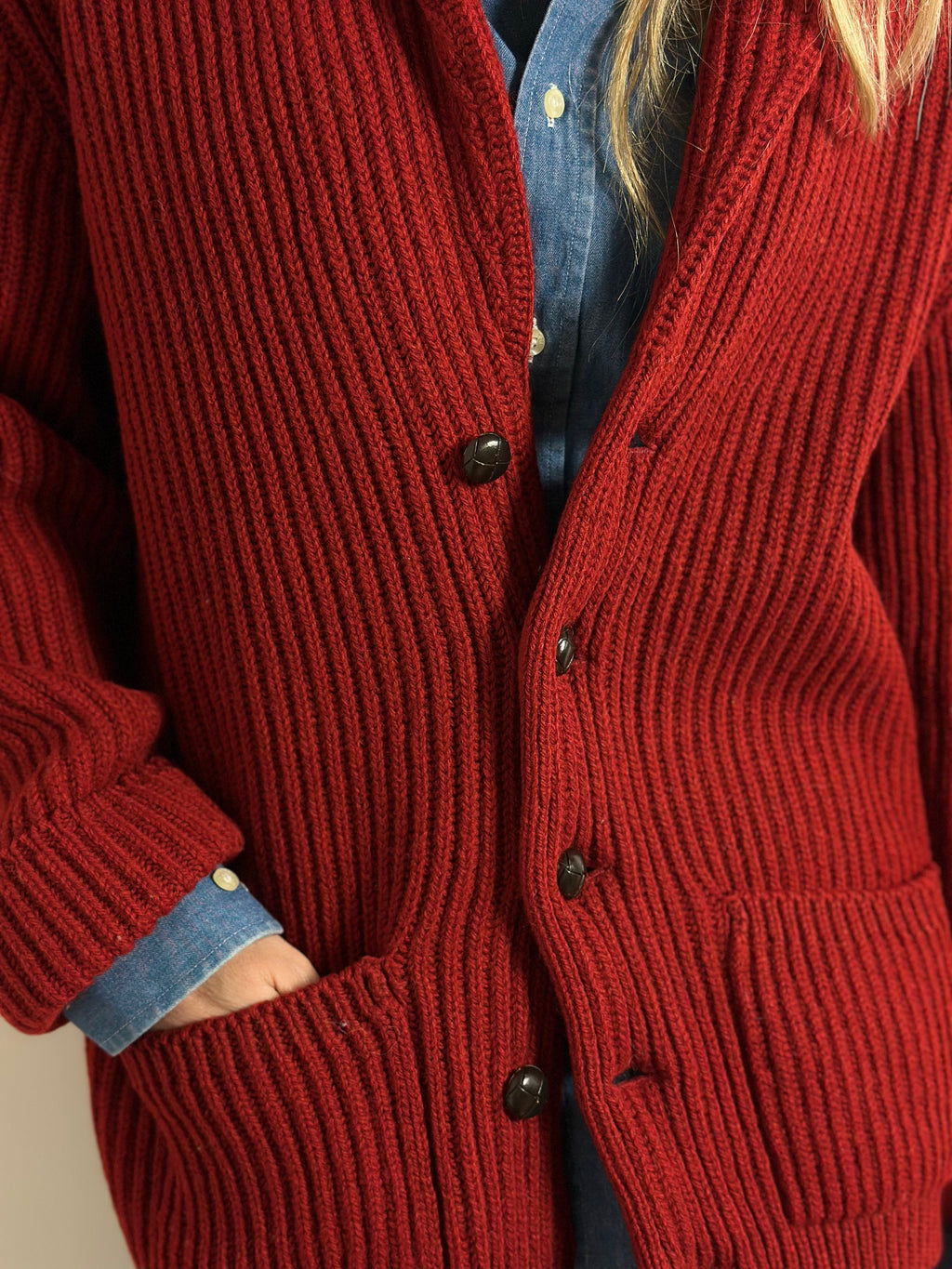 Oversized Chunky Knit Cardigan Coat in Crimson