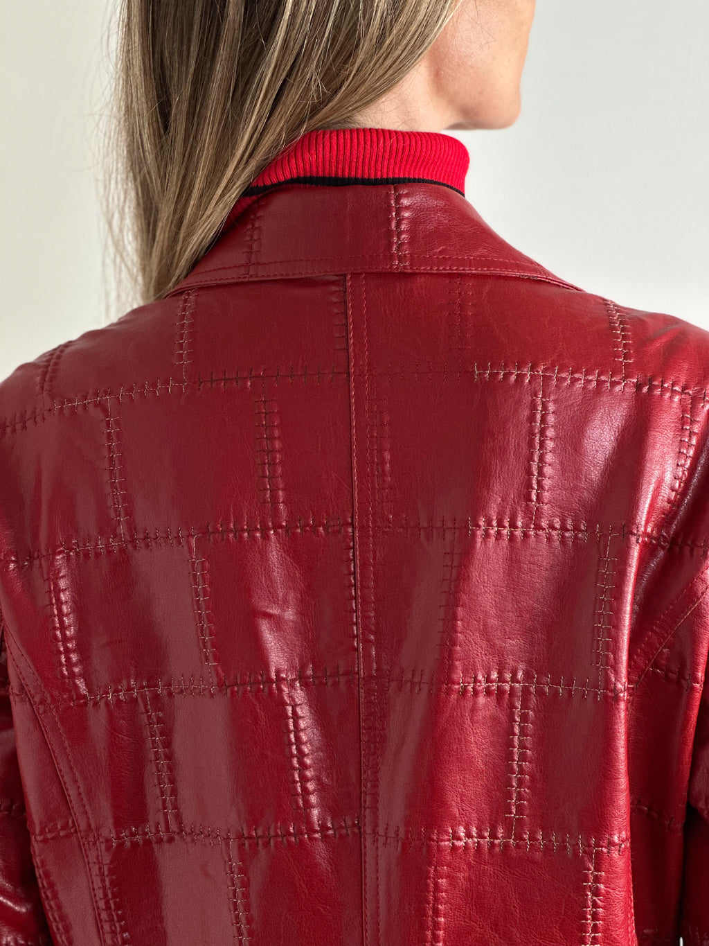 Bold Scarlet Red Faux Leather Trench Coat