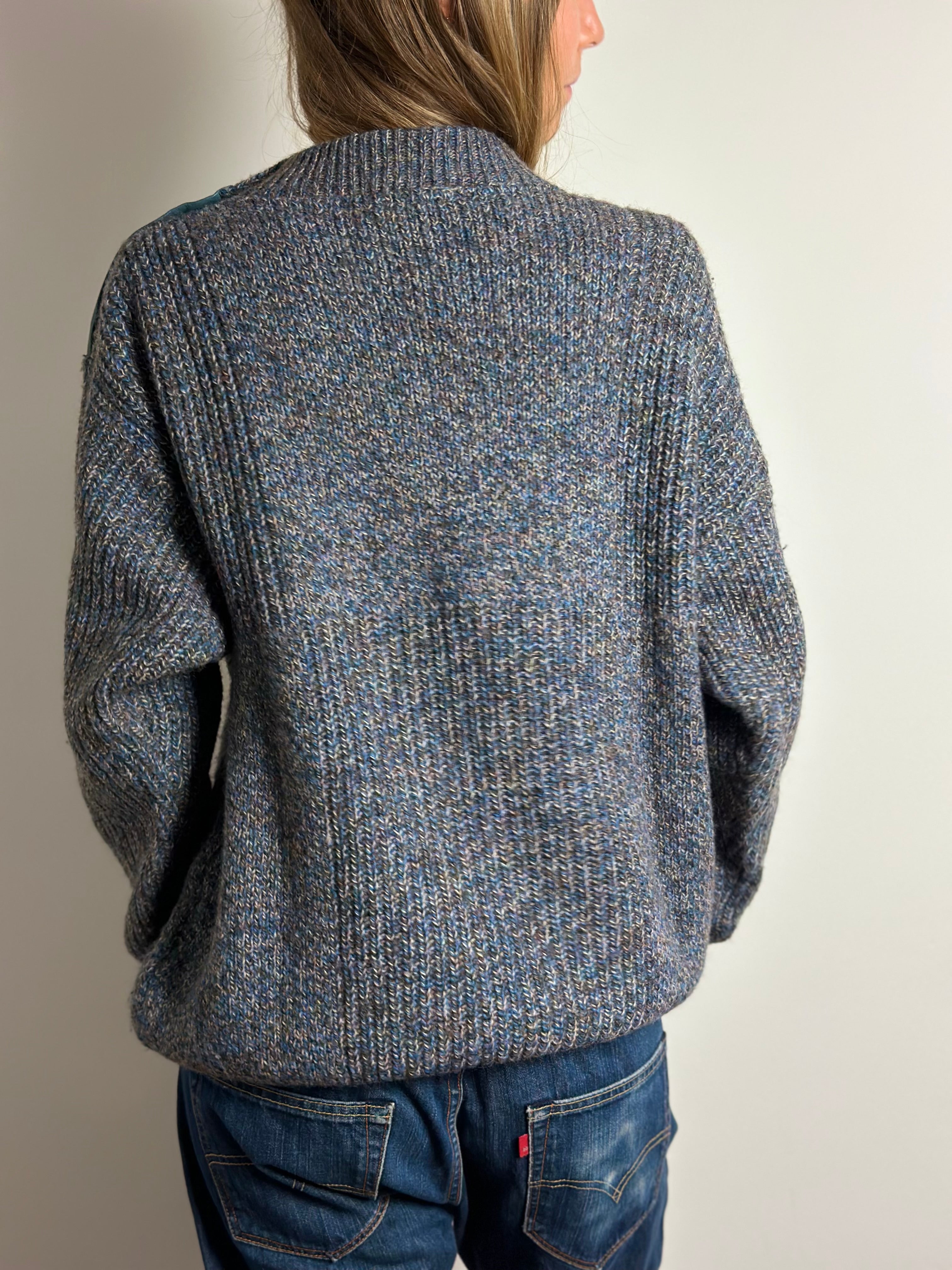 Archival Mixed-Media Knit Jumper with Leather Trim