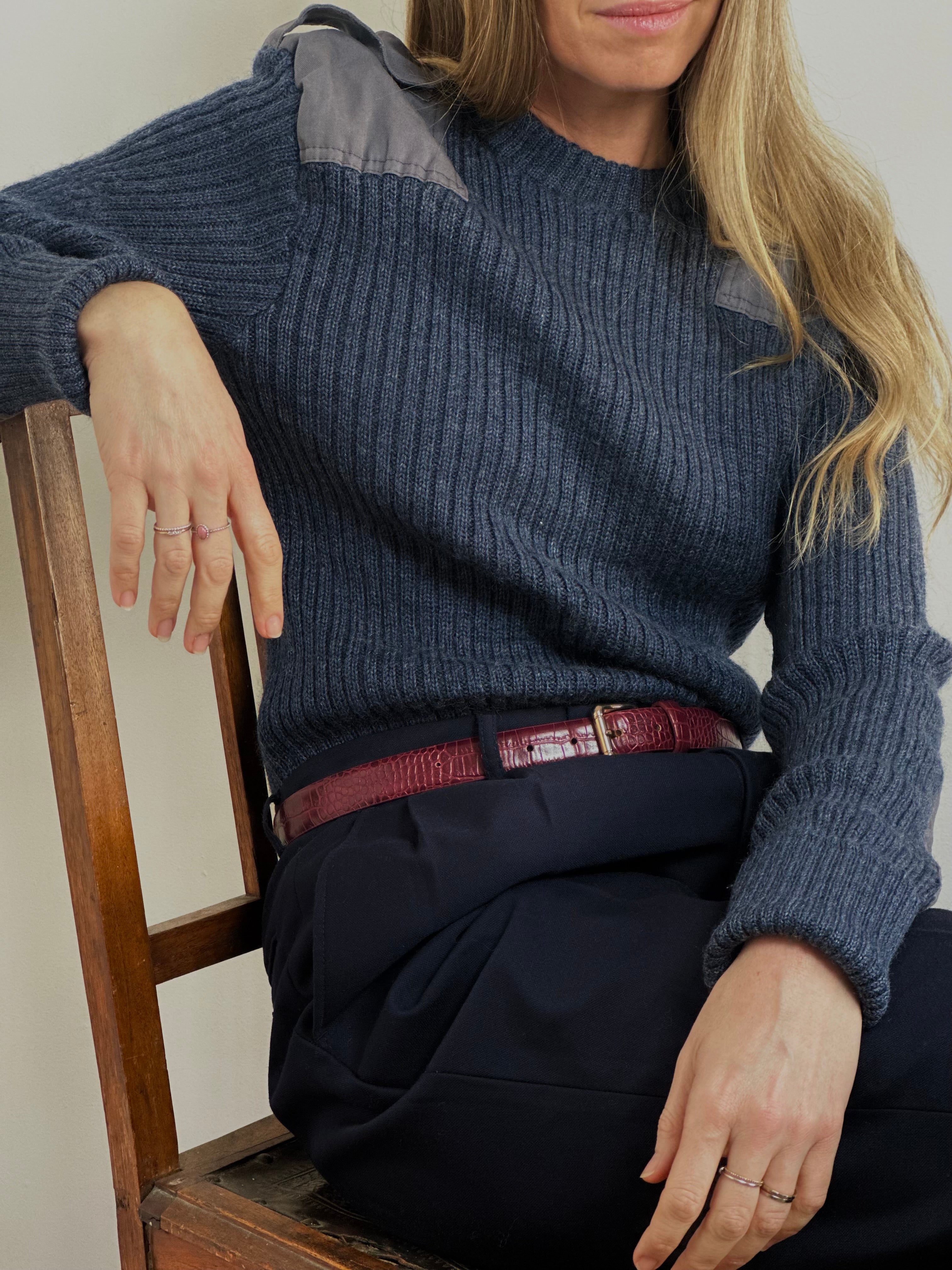 Vintage Navy Ribbed Jumper with Shoulder Epaulettes