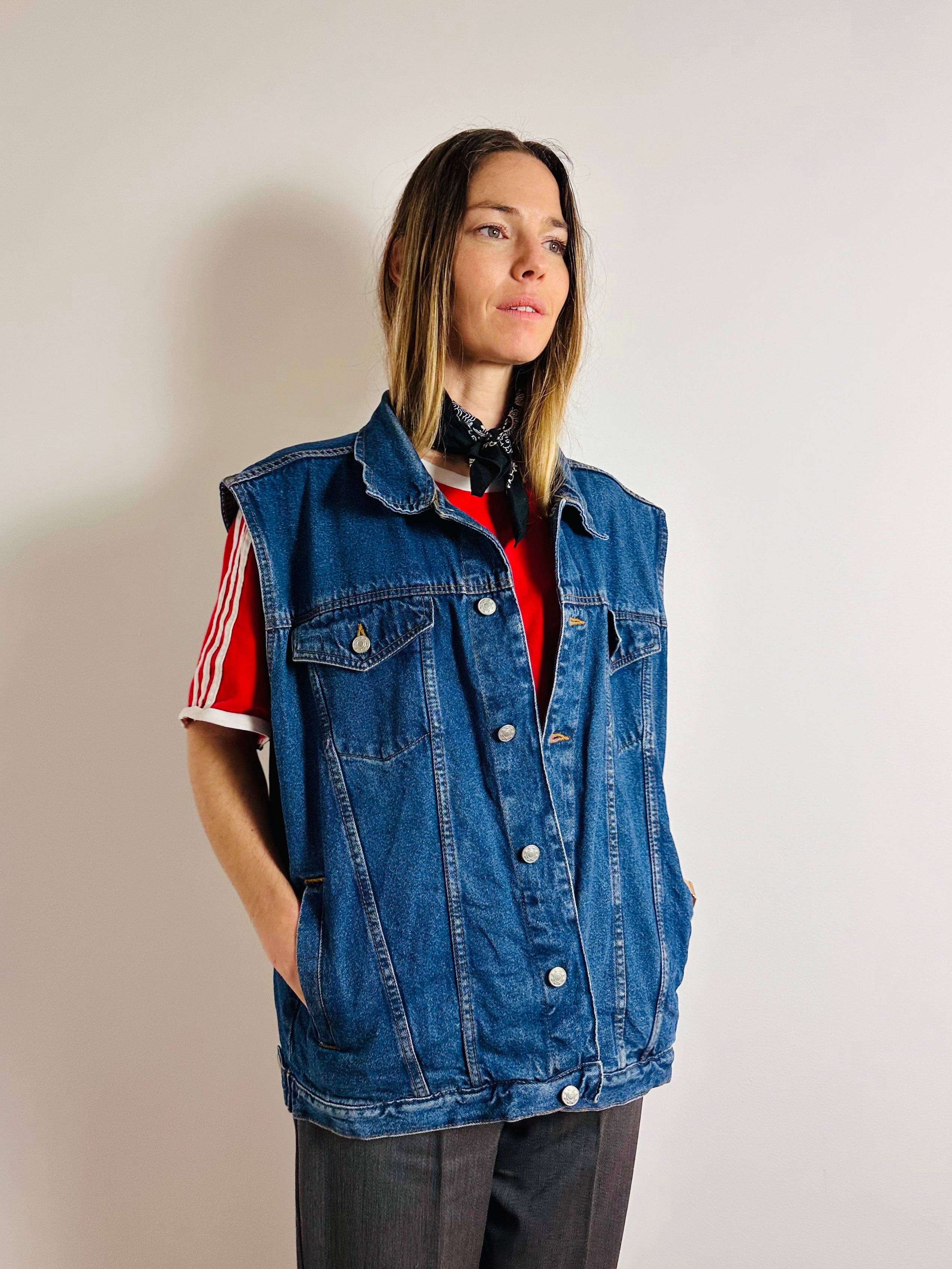 Oversized Denim Trucker Vest