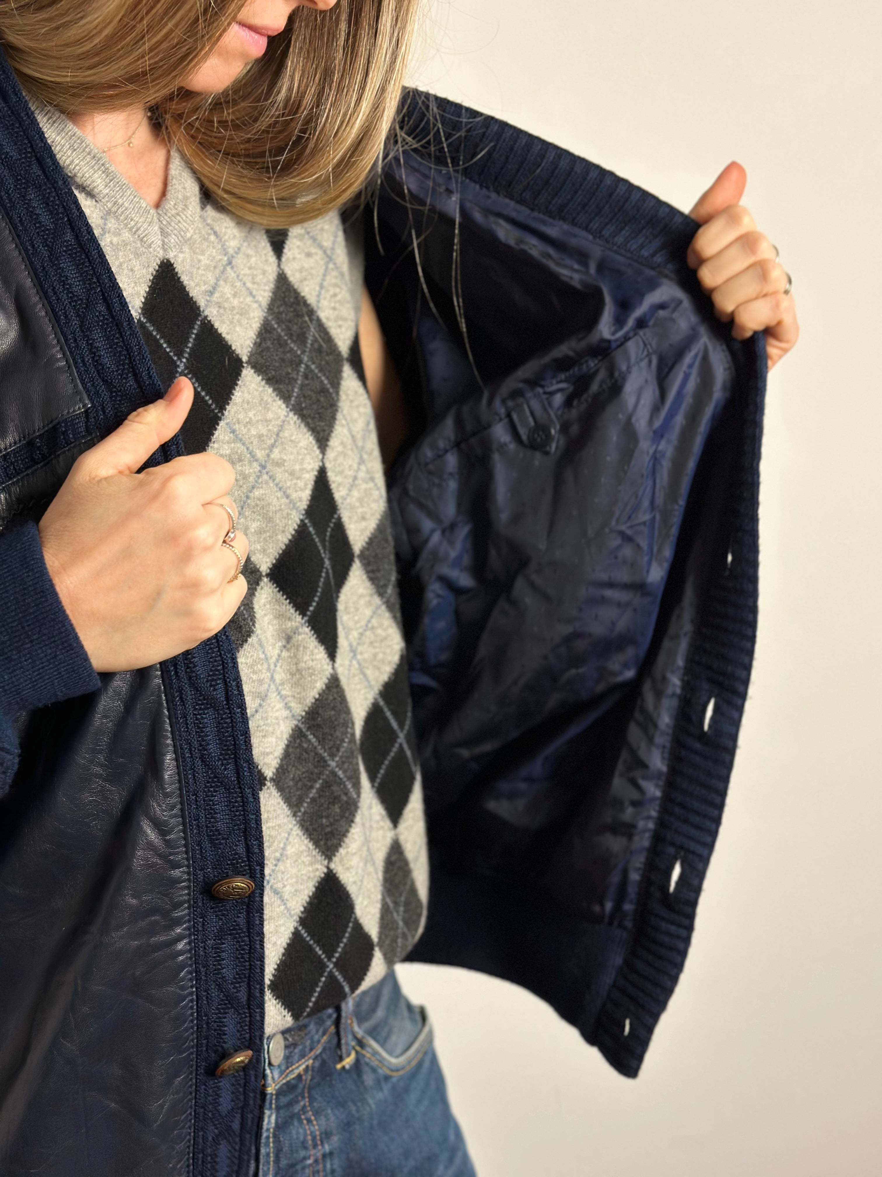 80s Archival Leather & Knit Hybrid Bomber Jacket