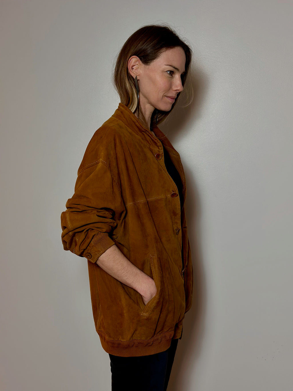 Oversized Earthy Suede Bomber Jacket