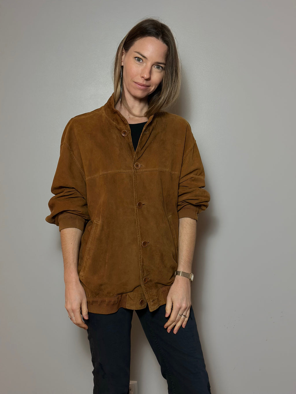 Oversized Earthy Suede Bomber Jacket