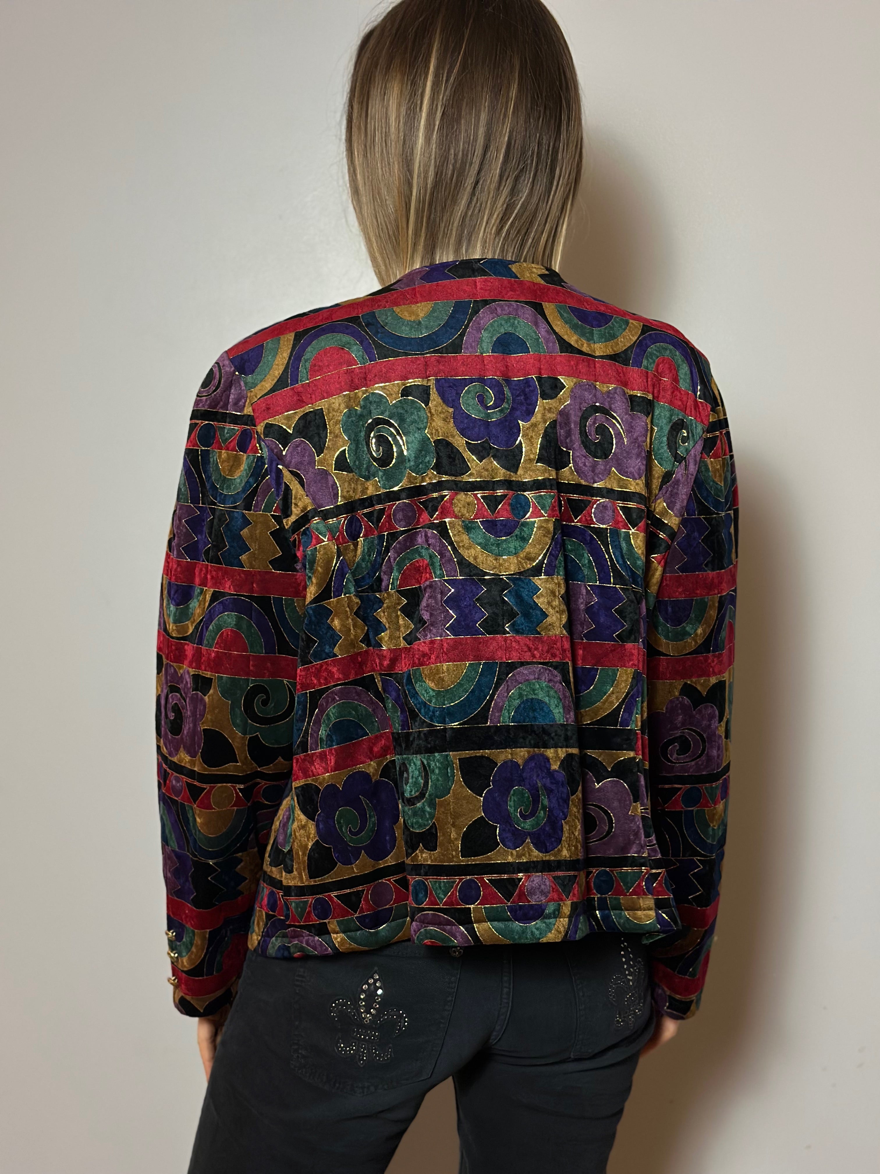 Vintage Patterned Velvet Bomber Jacket