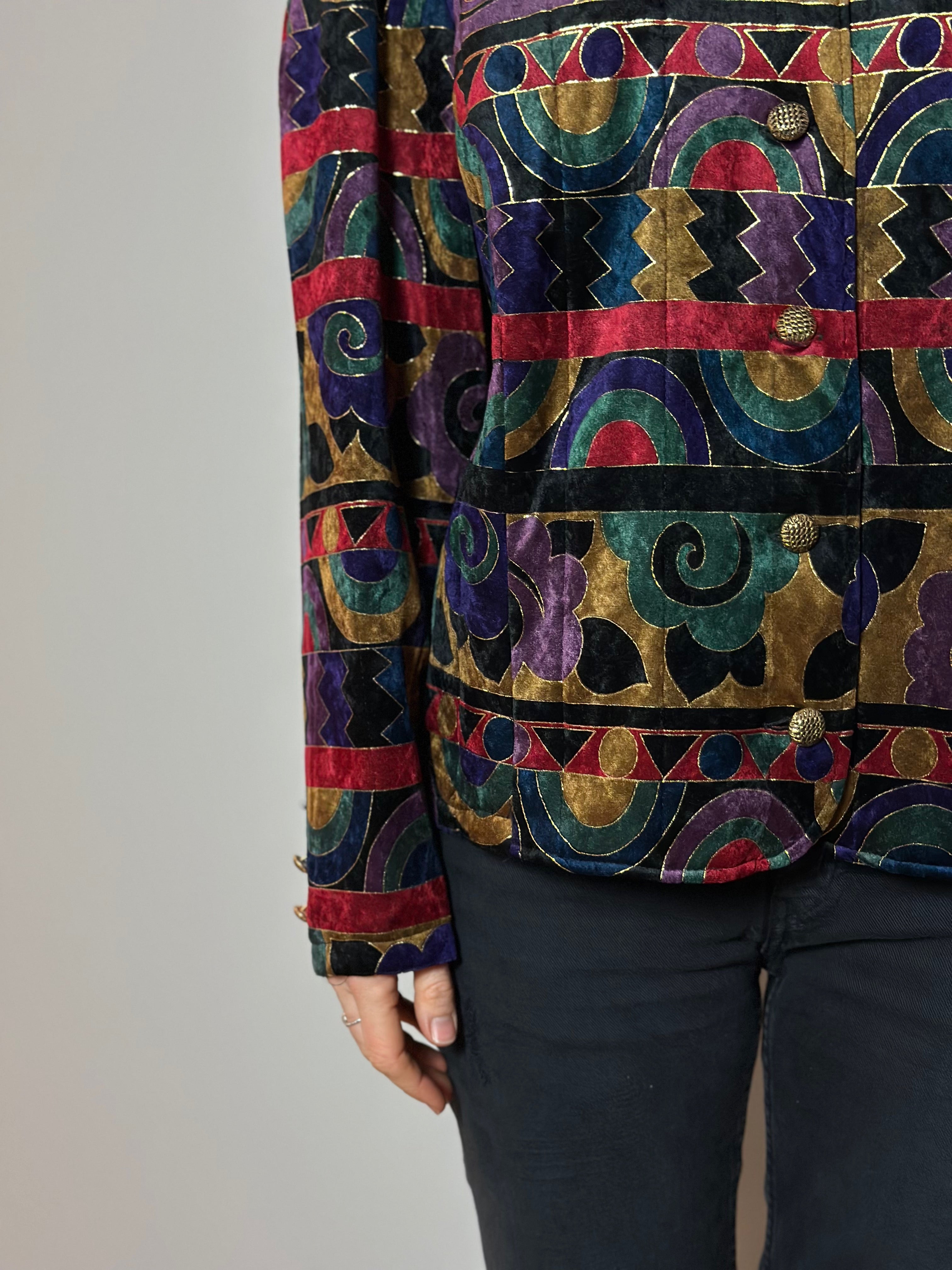 Vintage Patterned Velvet Bomber Jacket