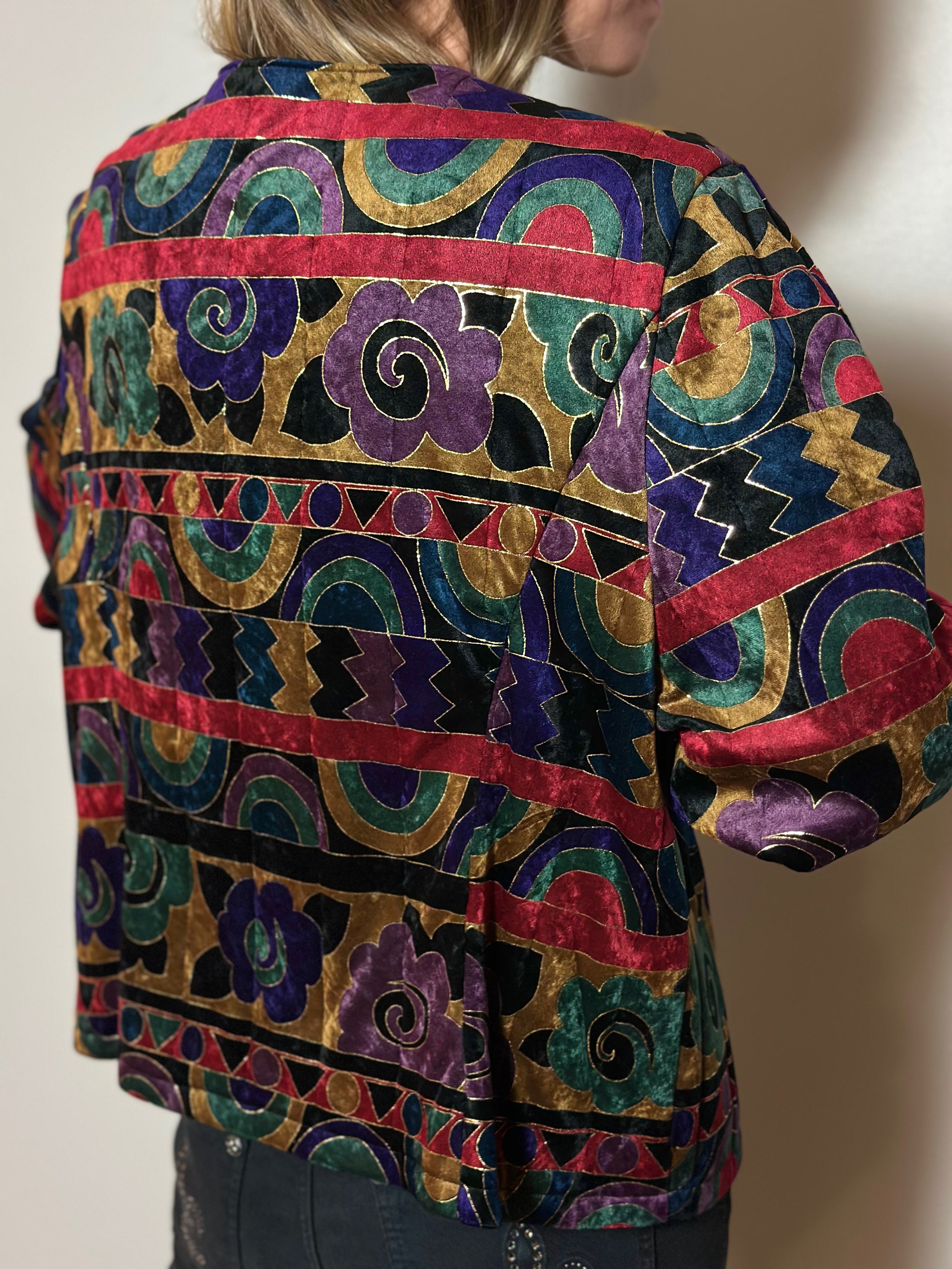 Vintage Patterned Velvet Bomber Jacket