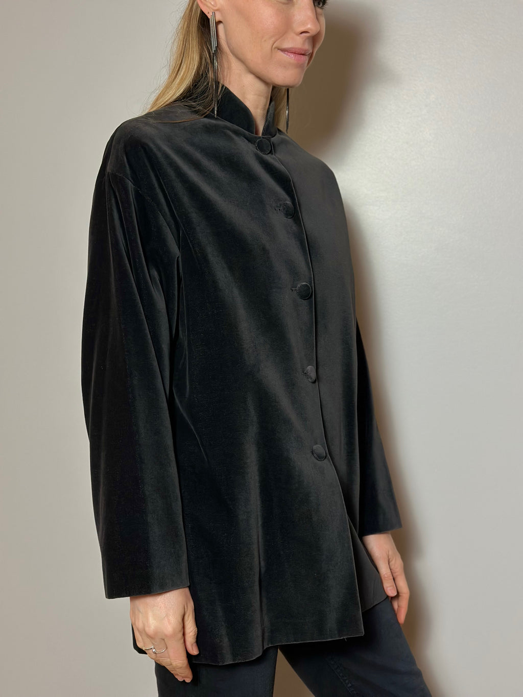 Minimalist Velvet Mandarin Collar Jacket