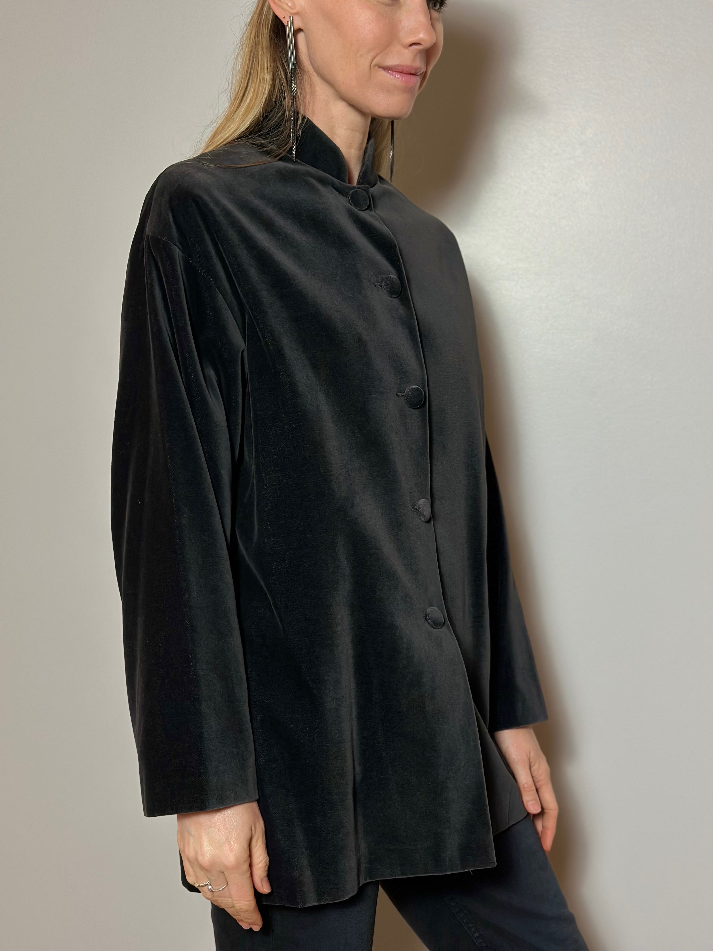 Minimalist Velvet Mandarin Collar Jacket