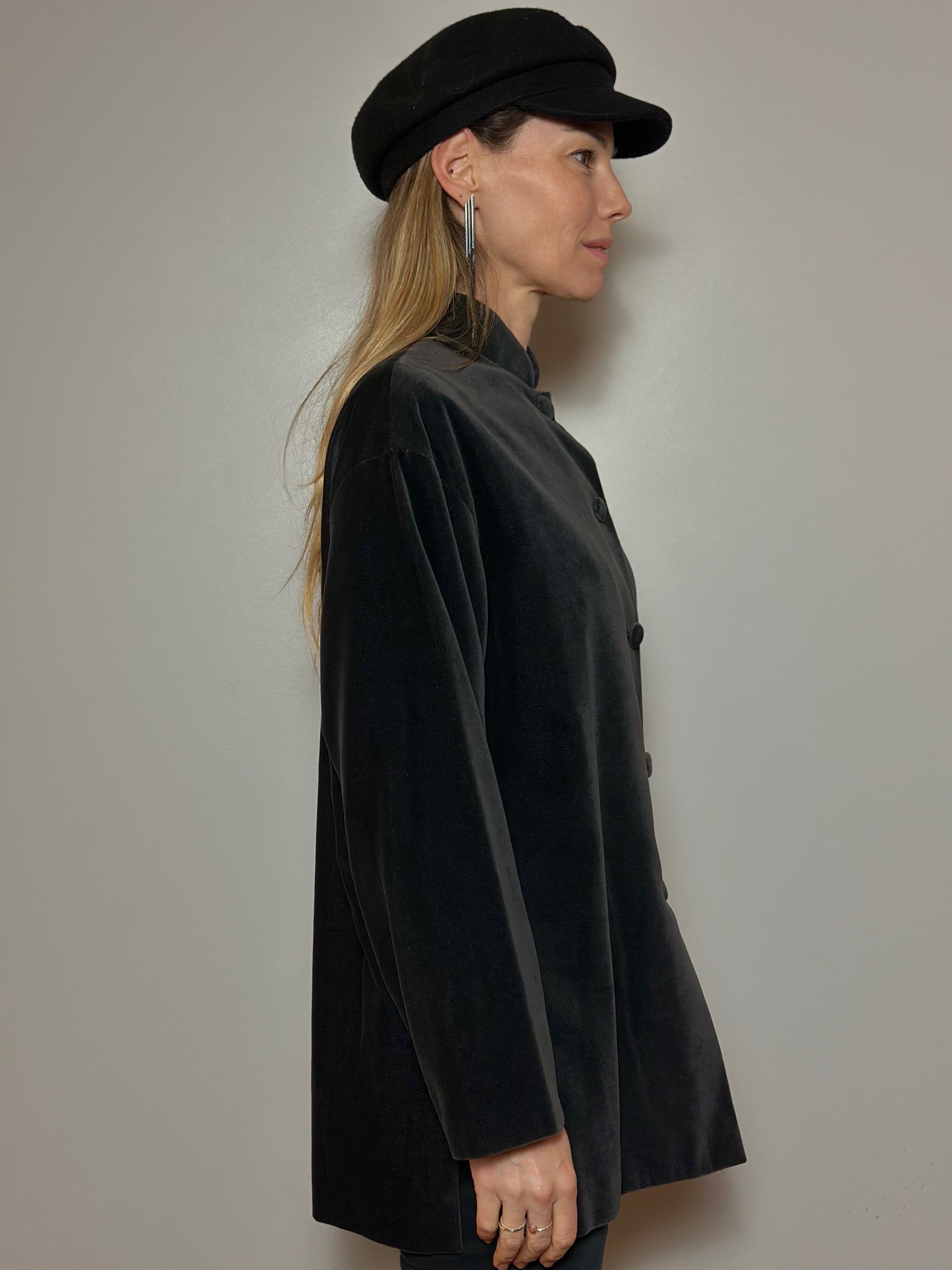 Minimalist Velvet Mandarin Collar Jacket