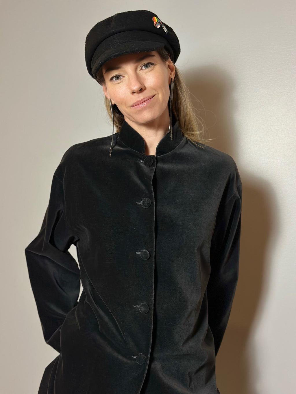 Minimalist Velvet Mandarin Collar Jacket