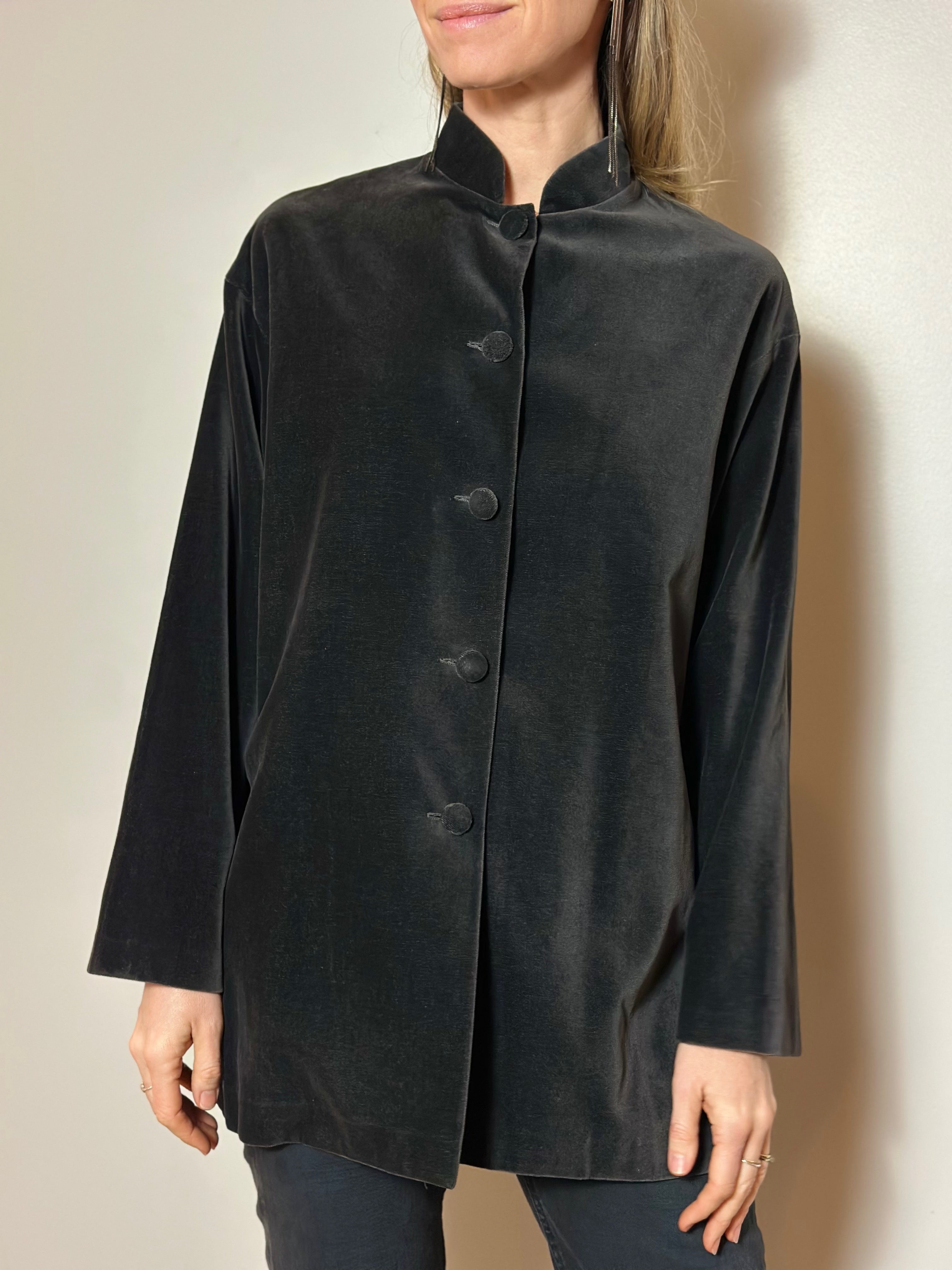 Minimalist Velvet Mandarin Collar Jacket