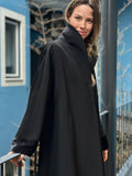 Black A-Line Swing Coat with Satin Trim