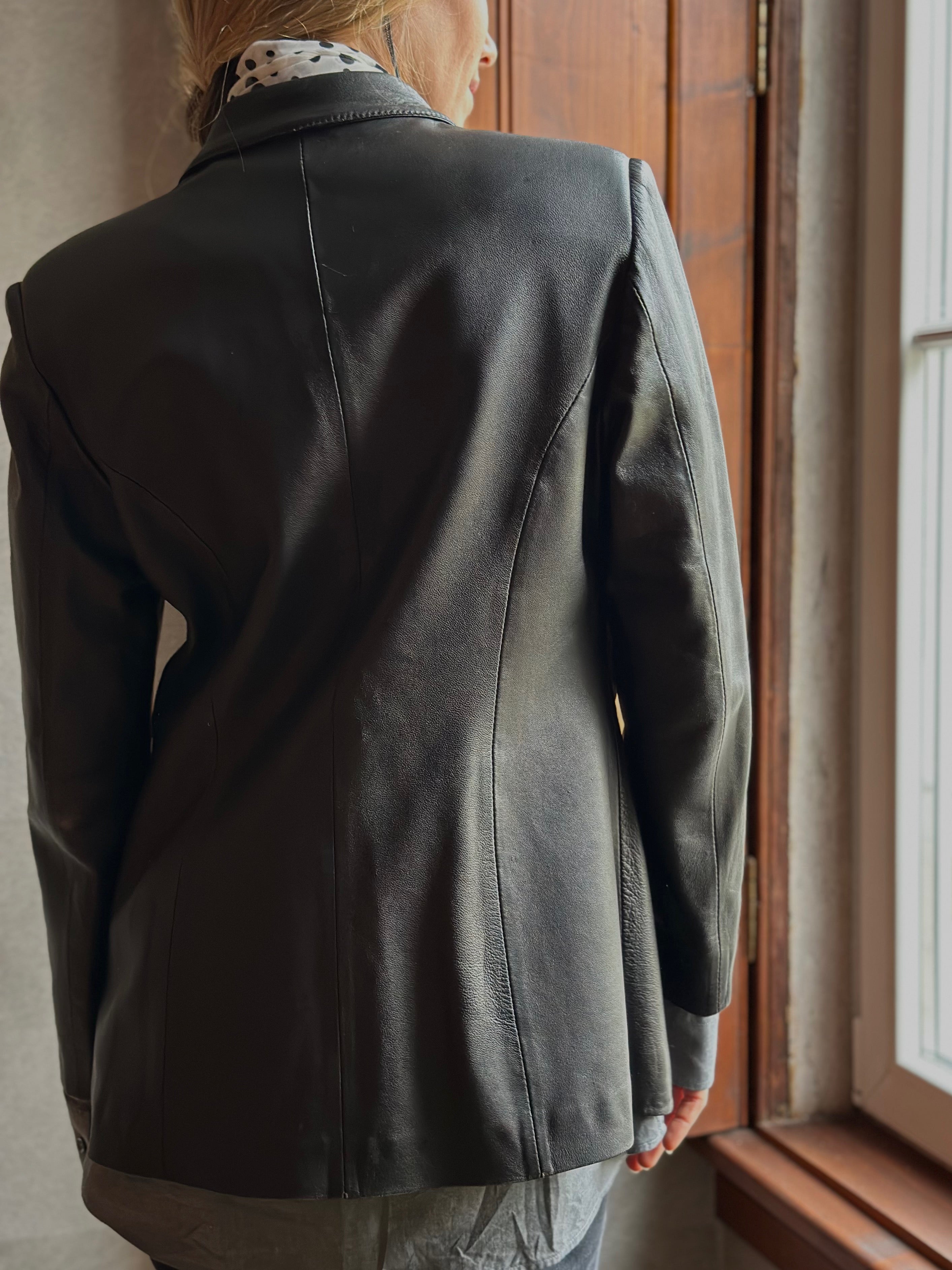 Tailored Black Leather Blazer