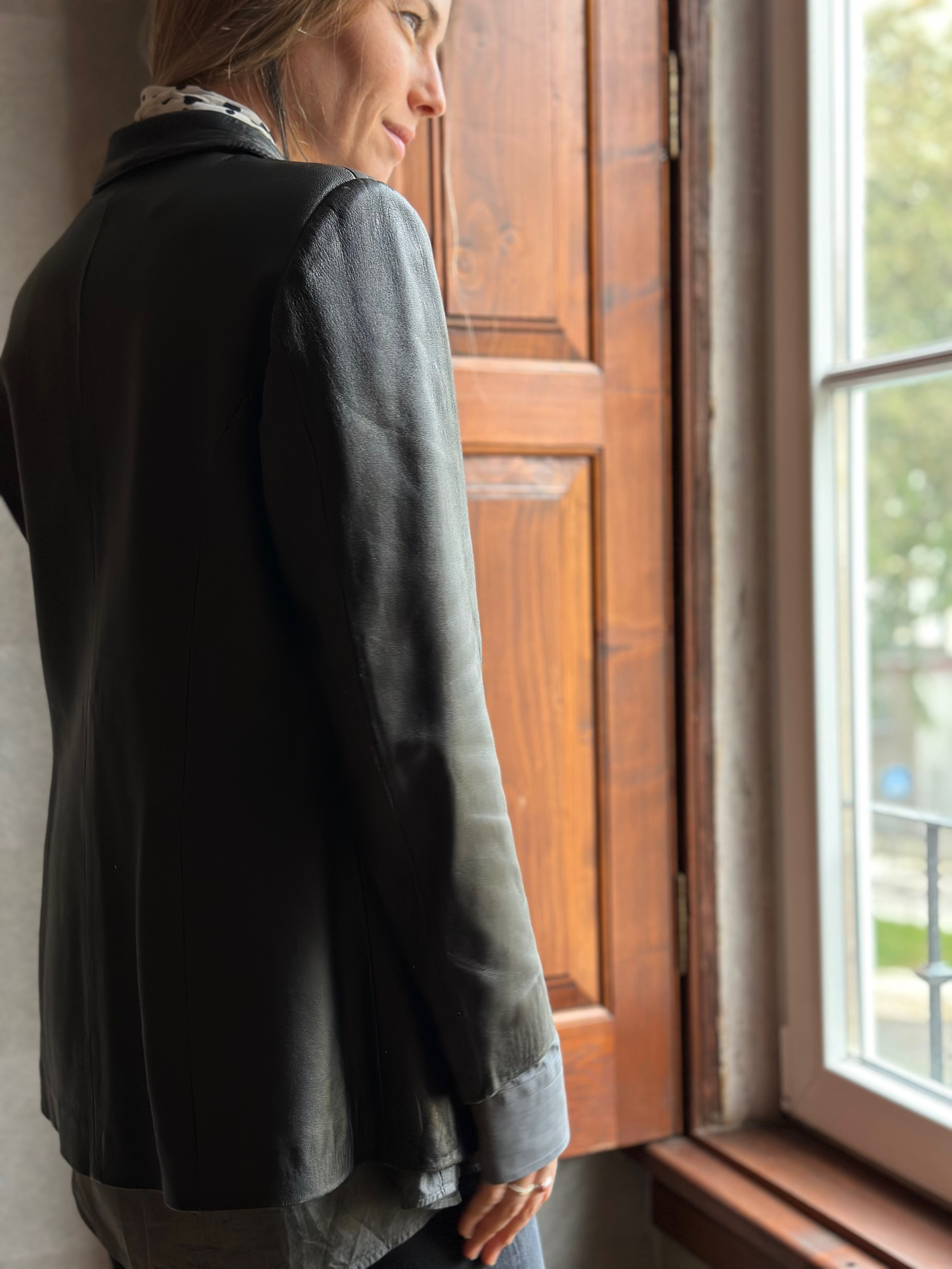 Tailored Black Leather Blazer