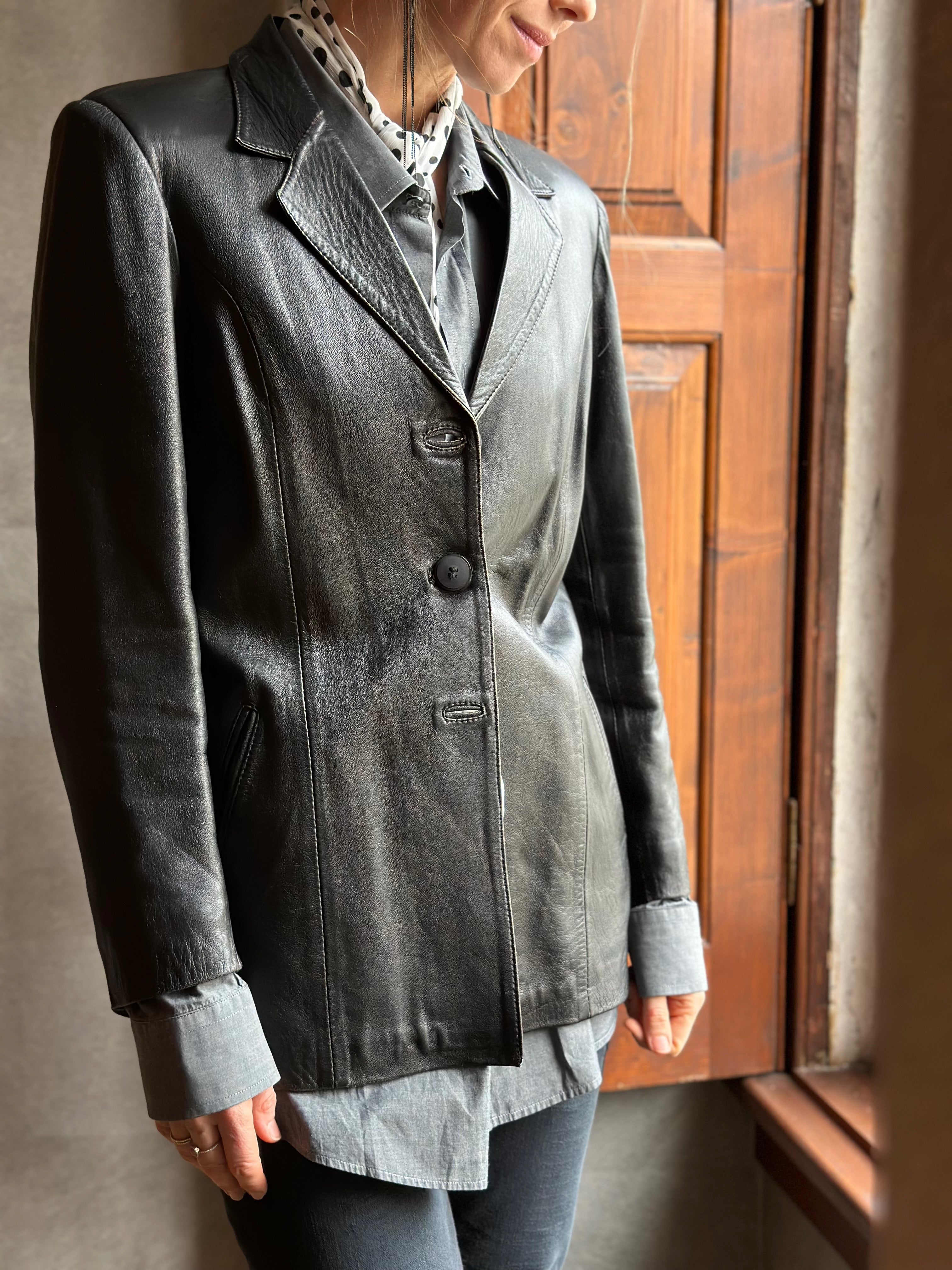 Tailored Black Leather Blazer