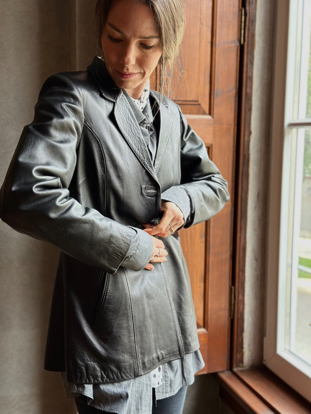 Tailored Black Leather Blazer