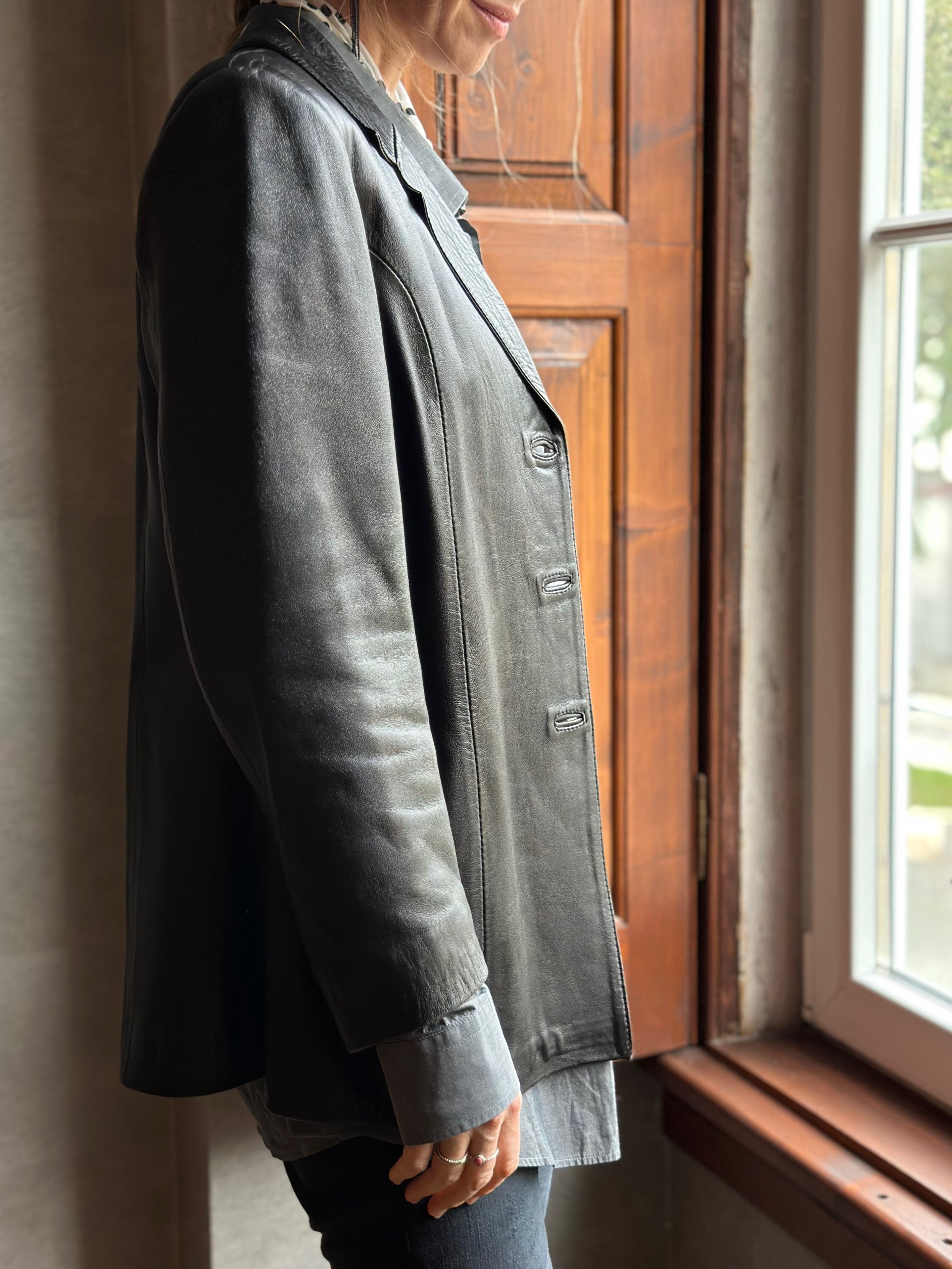 Tailored Black Leather Blazer