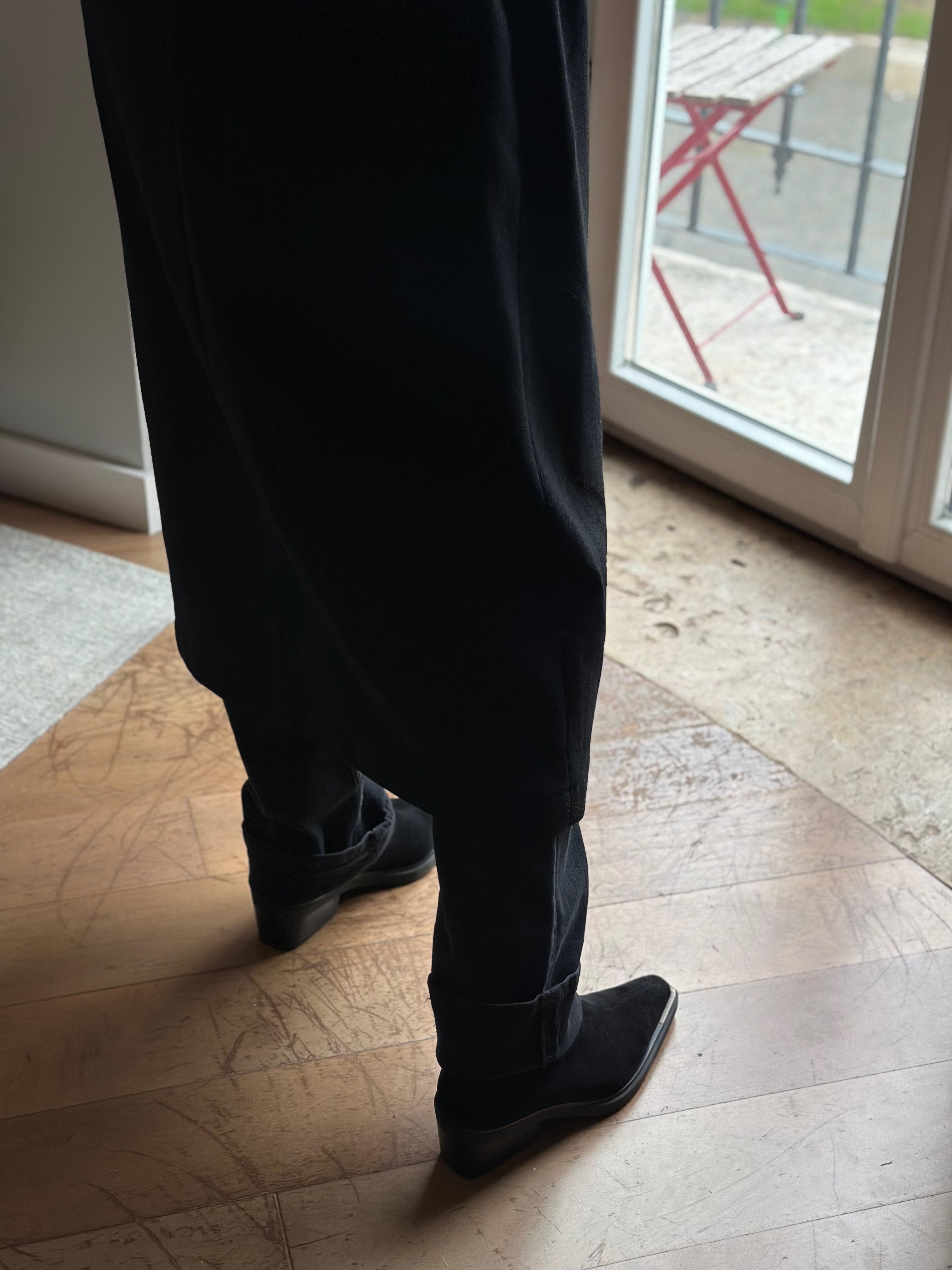 Long Black Wool Belted Overcoat