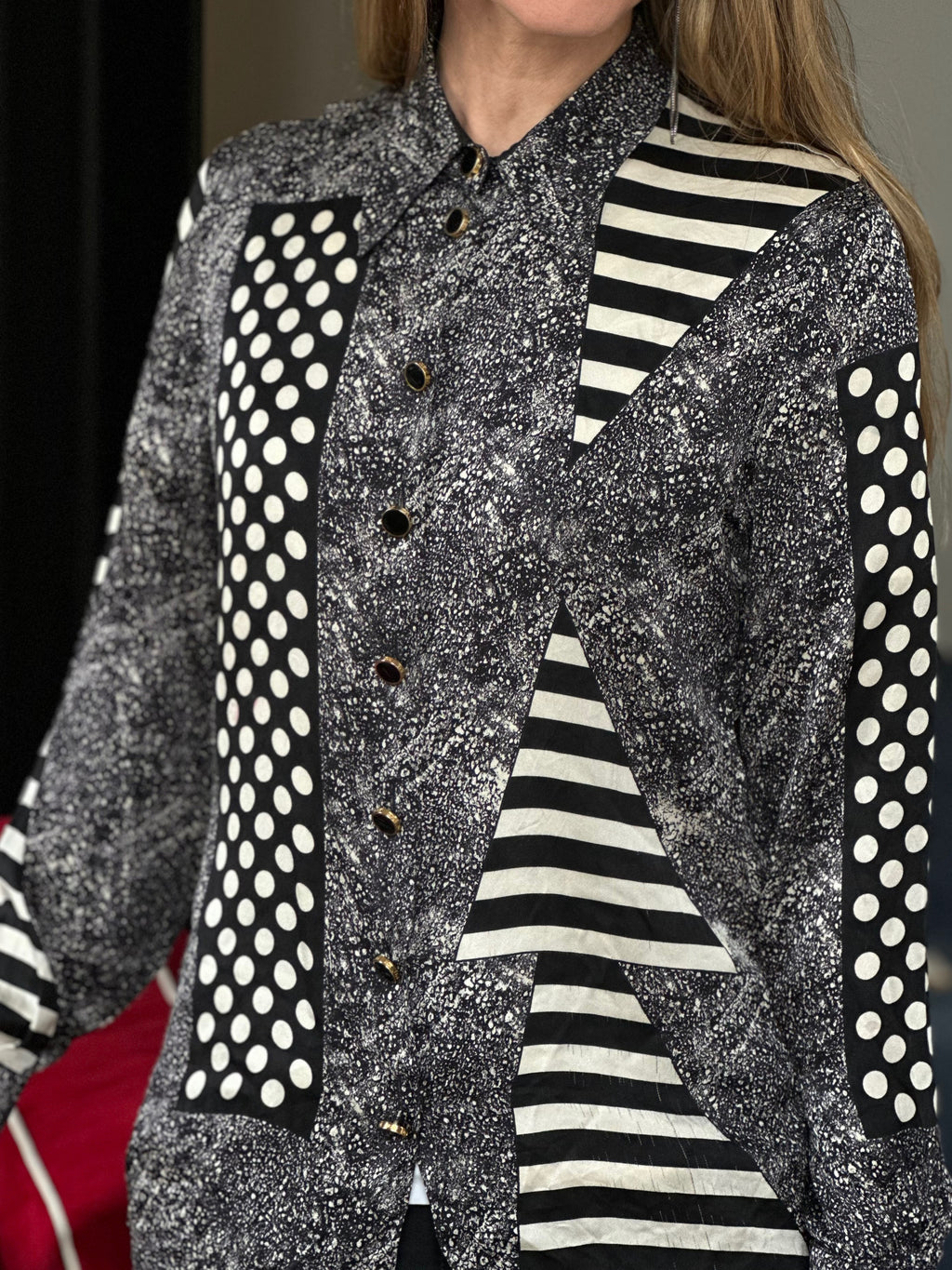 Escada Silk Geometric Pattern Blouse