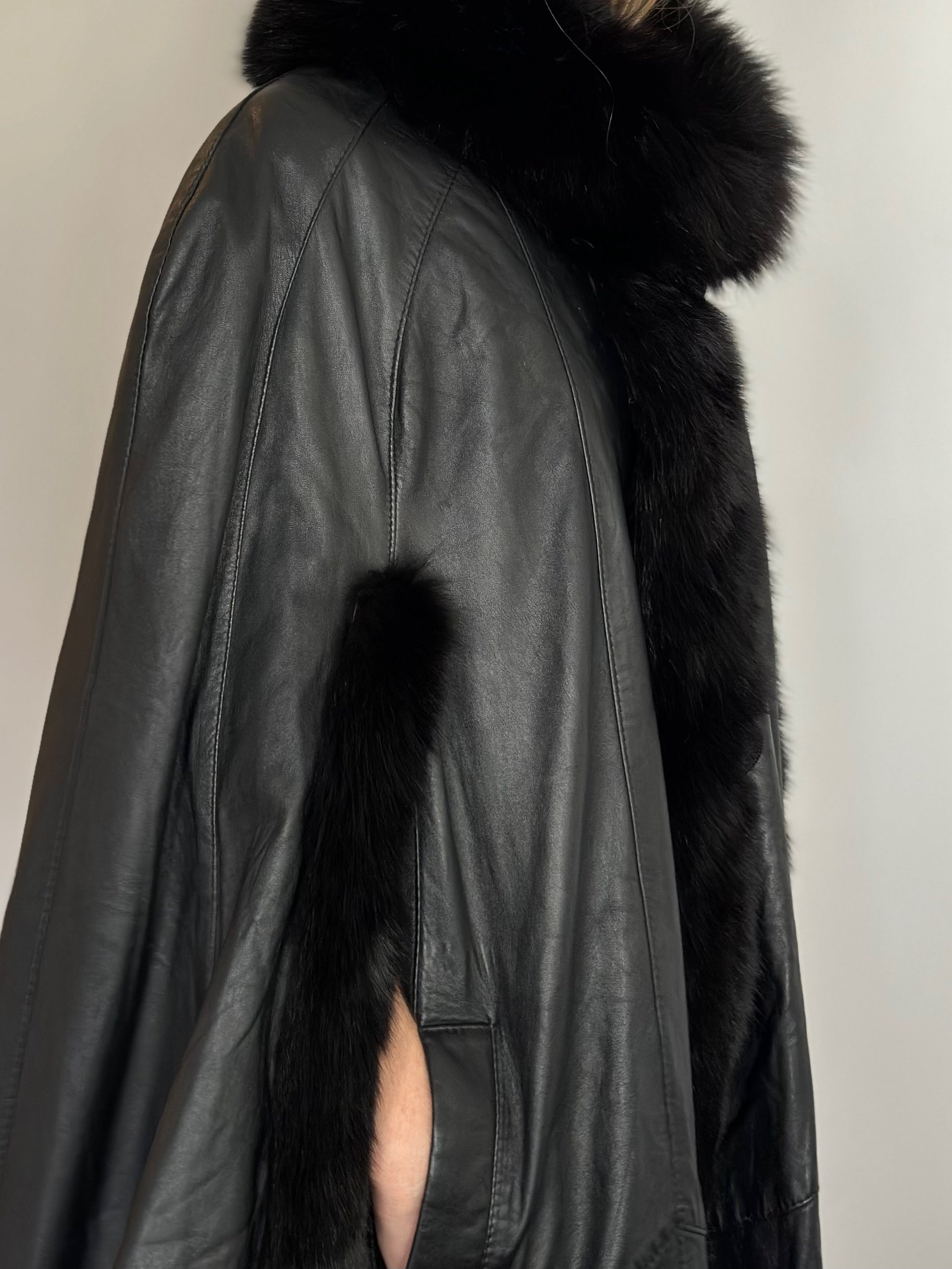 Luxury Leather & Fur Trimmed Cape