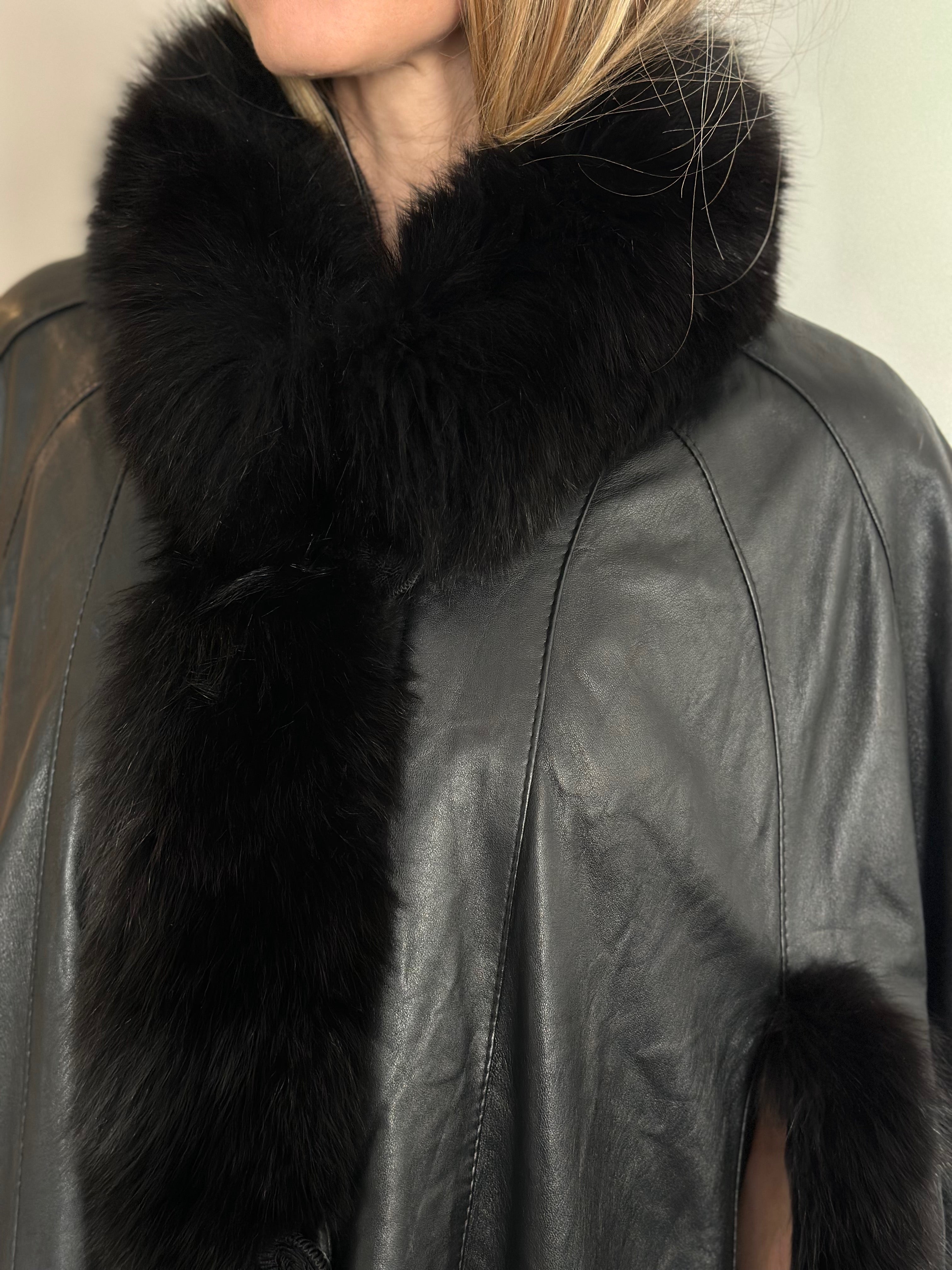 Luxury Leather & Fur Trimmed Cape