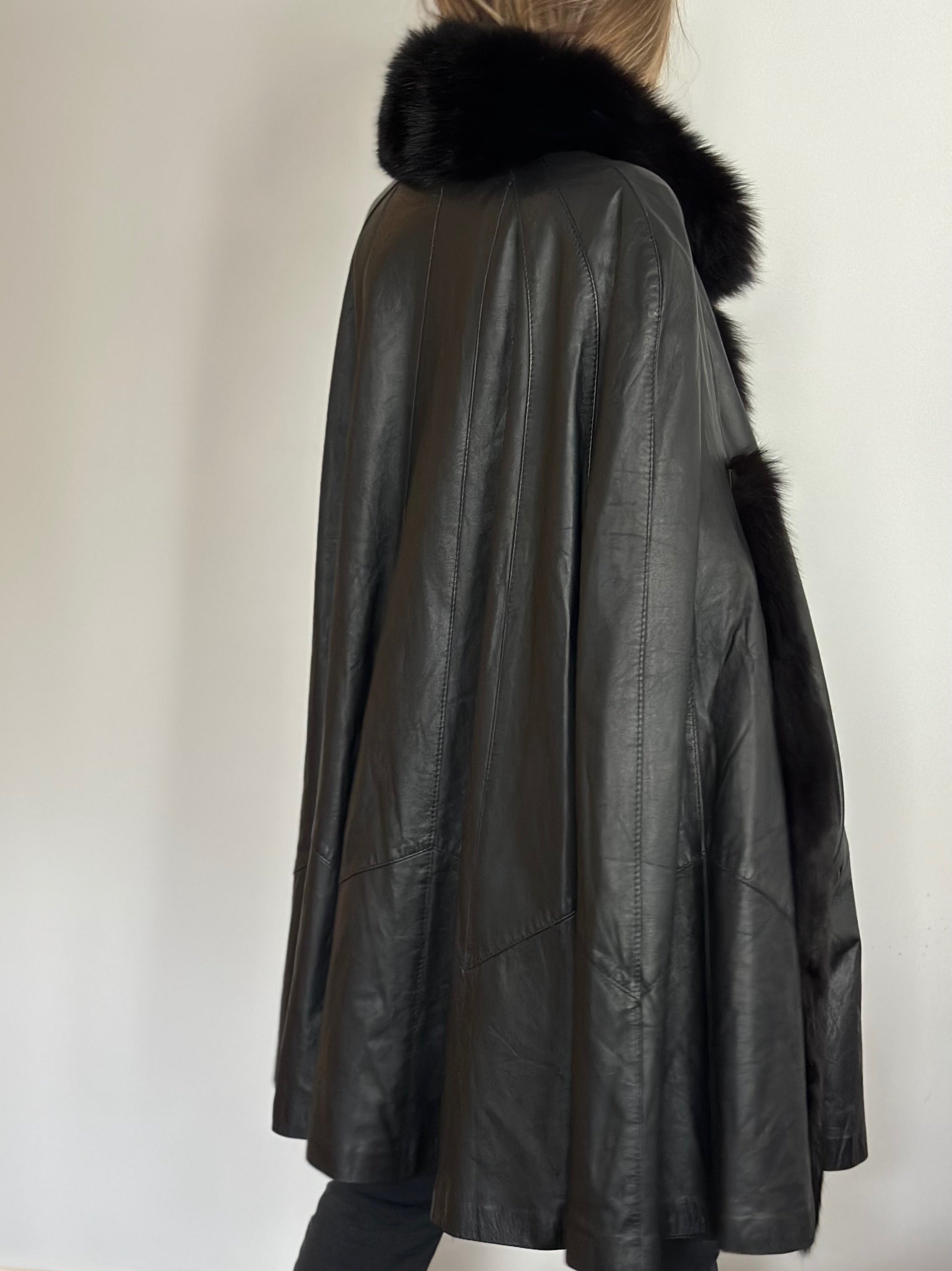 Luxury Leather & Fur Trimmed Cape