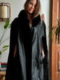 Luxury Leather & Fur Trimmed Cape