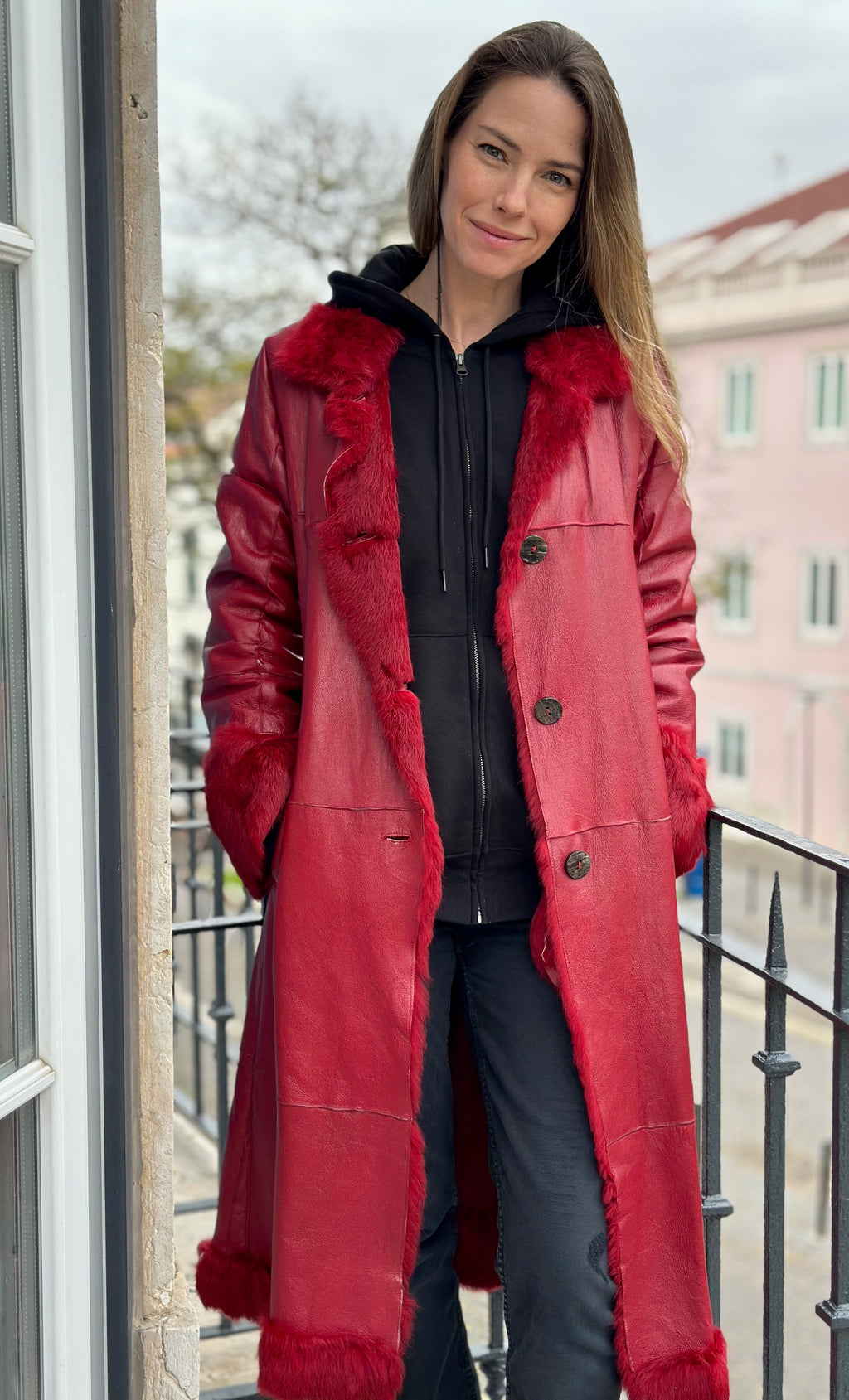 Red Leather Trench Coat