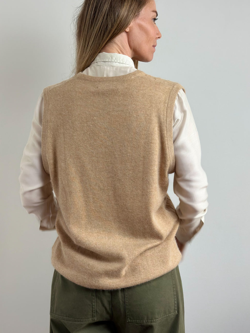 Classic Beige V-Neck Knitted Vest