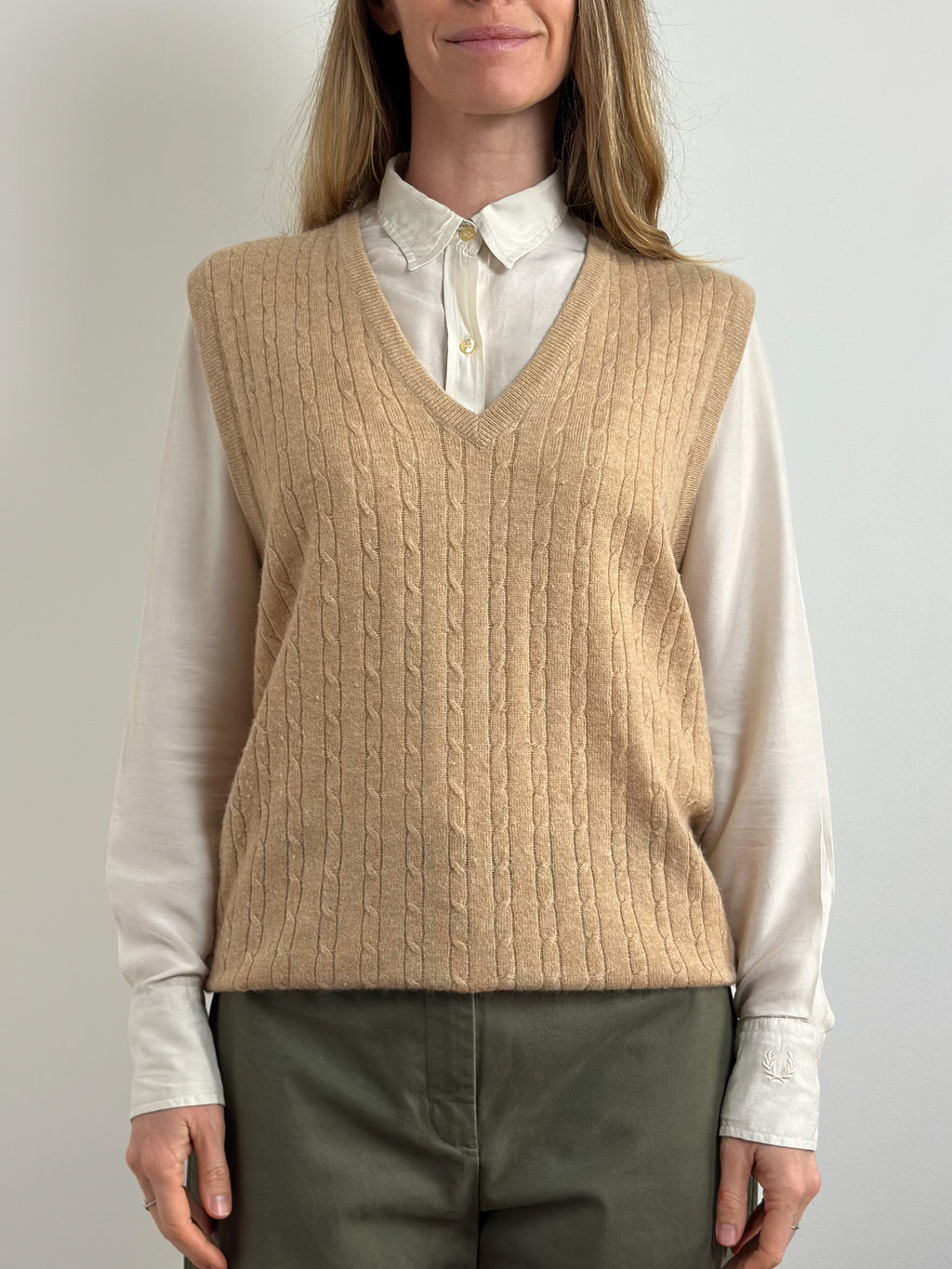 Classic Beige V-Neck Knitted Vest