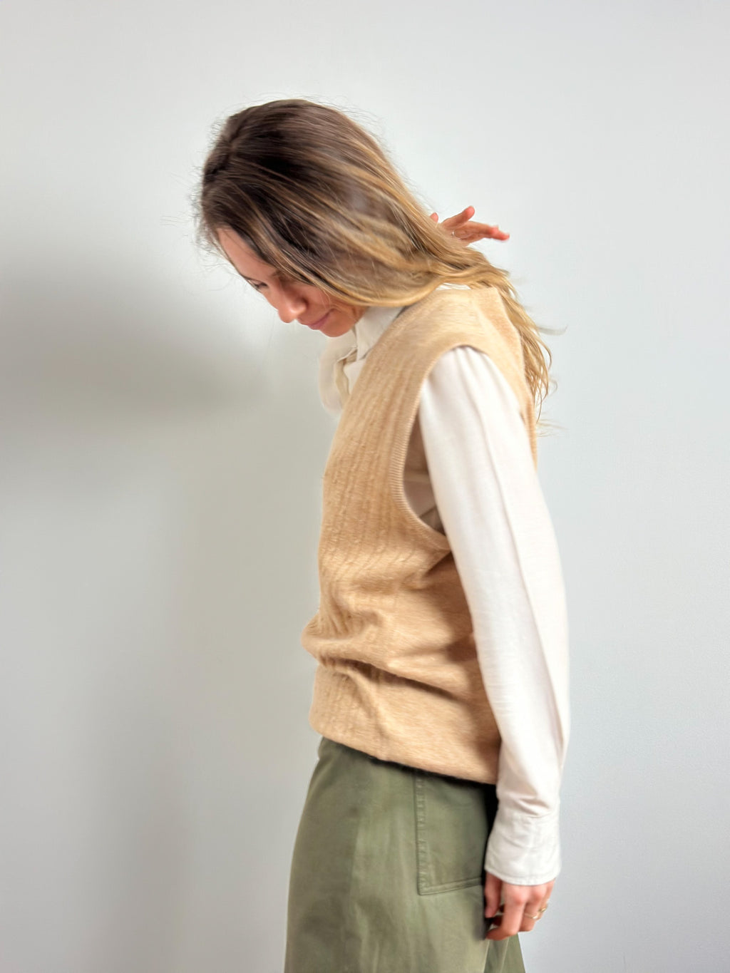 Classic Beige V-Neck Knitted Vest